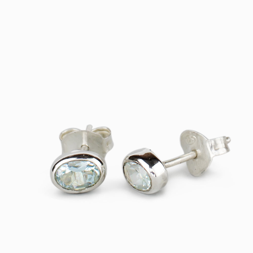 Aquamarine stud earrings sterling silver sale