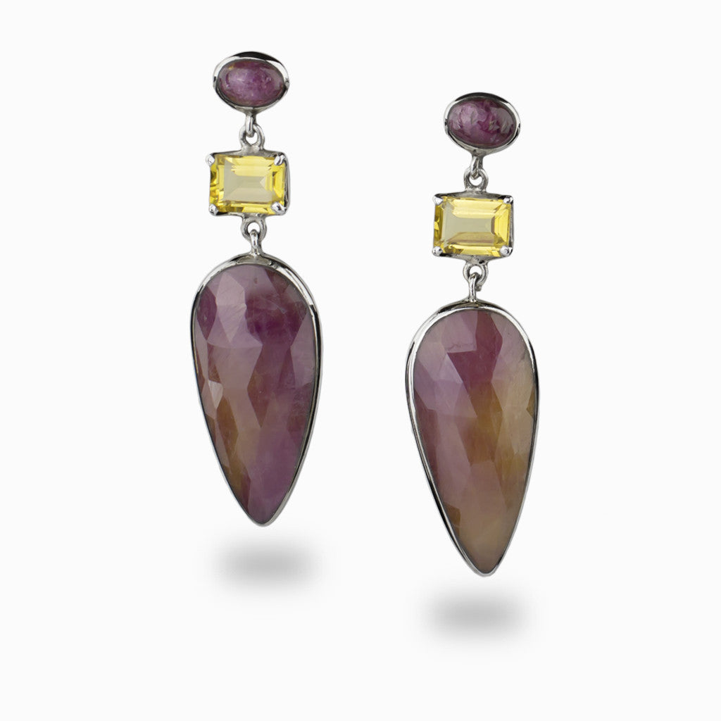 Ruby, Citrine & Pink Tourmaline stud Drop Earring | Made In Earth AU