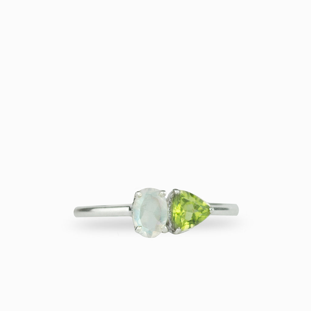 Moonstone and store peridot ring