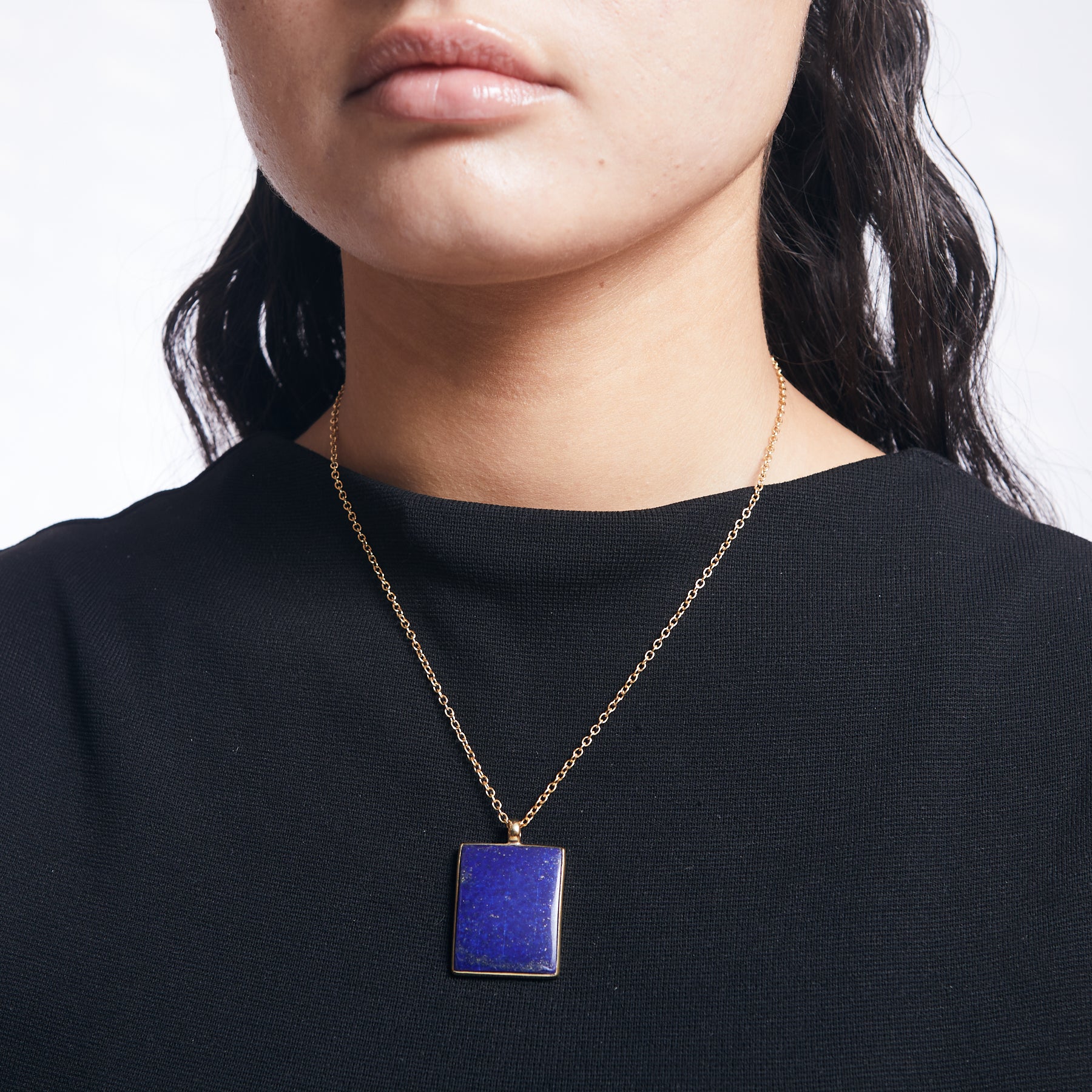 lapis lazuli rectangle pendant with fixed hook on model