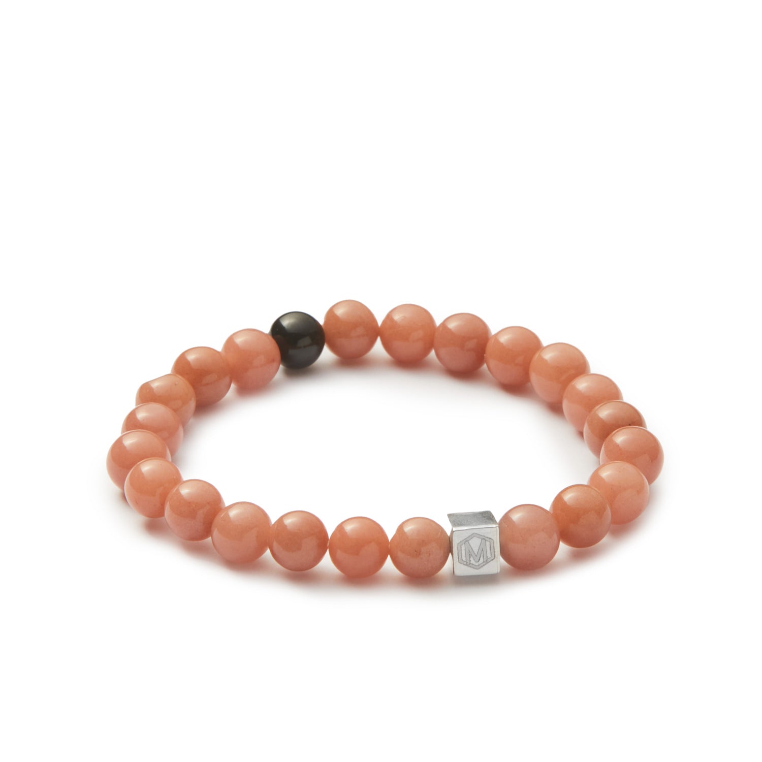 Peach Moonstone and Black Tourmaline beaded bracelet 