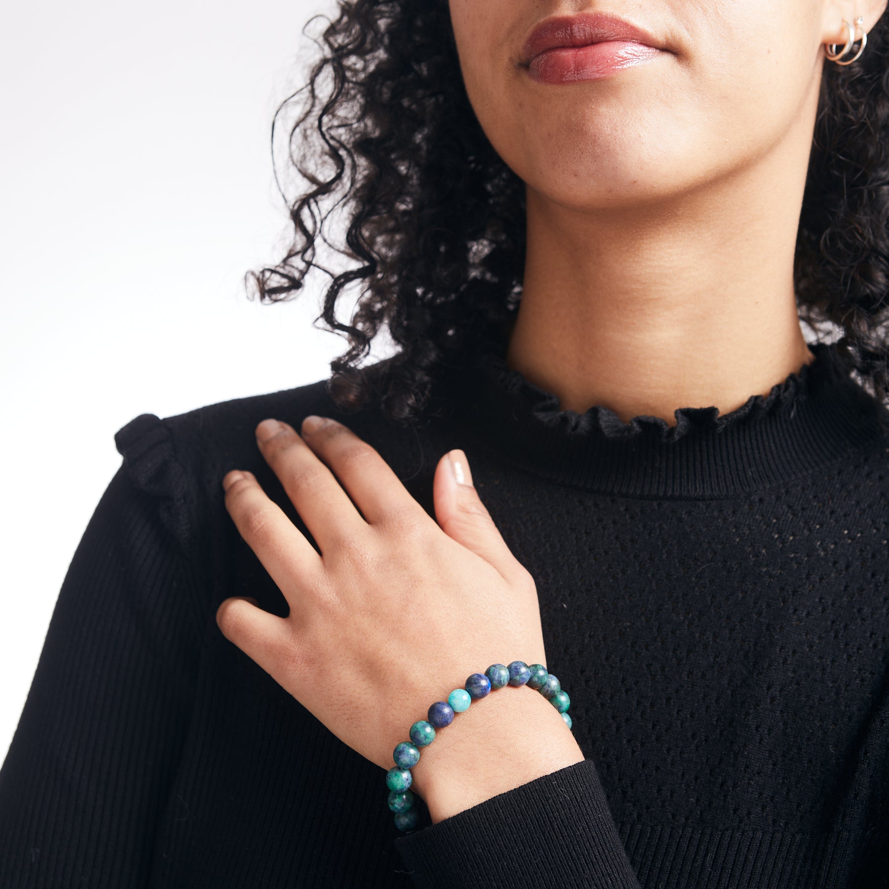 Azurite Malachite and Amazonite beaded bracelet on model