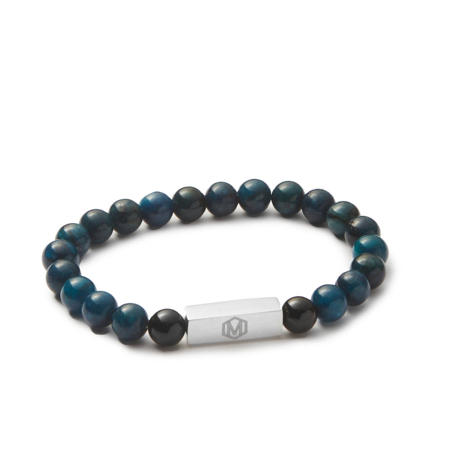 Apatite and Black Tourmaline engraved beaded bracelet