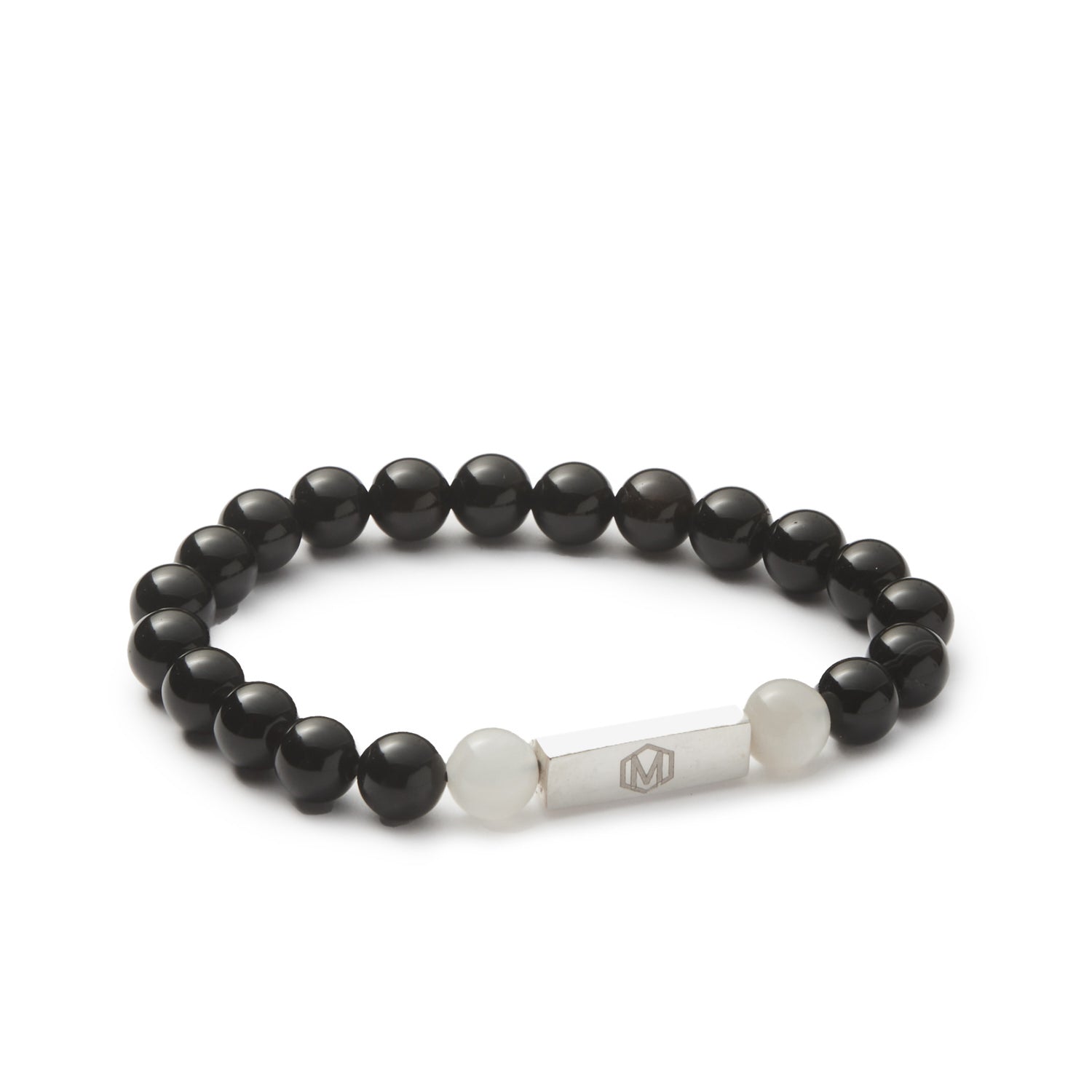 Black tourmaline and White Moonstone beaded bracelet 