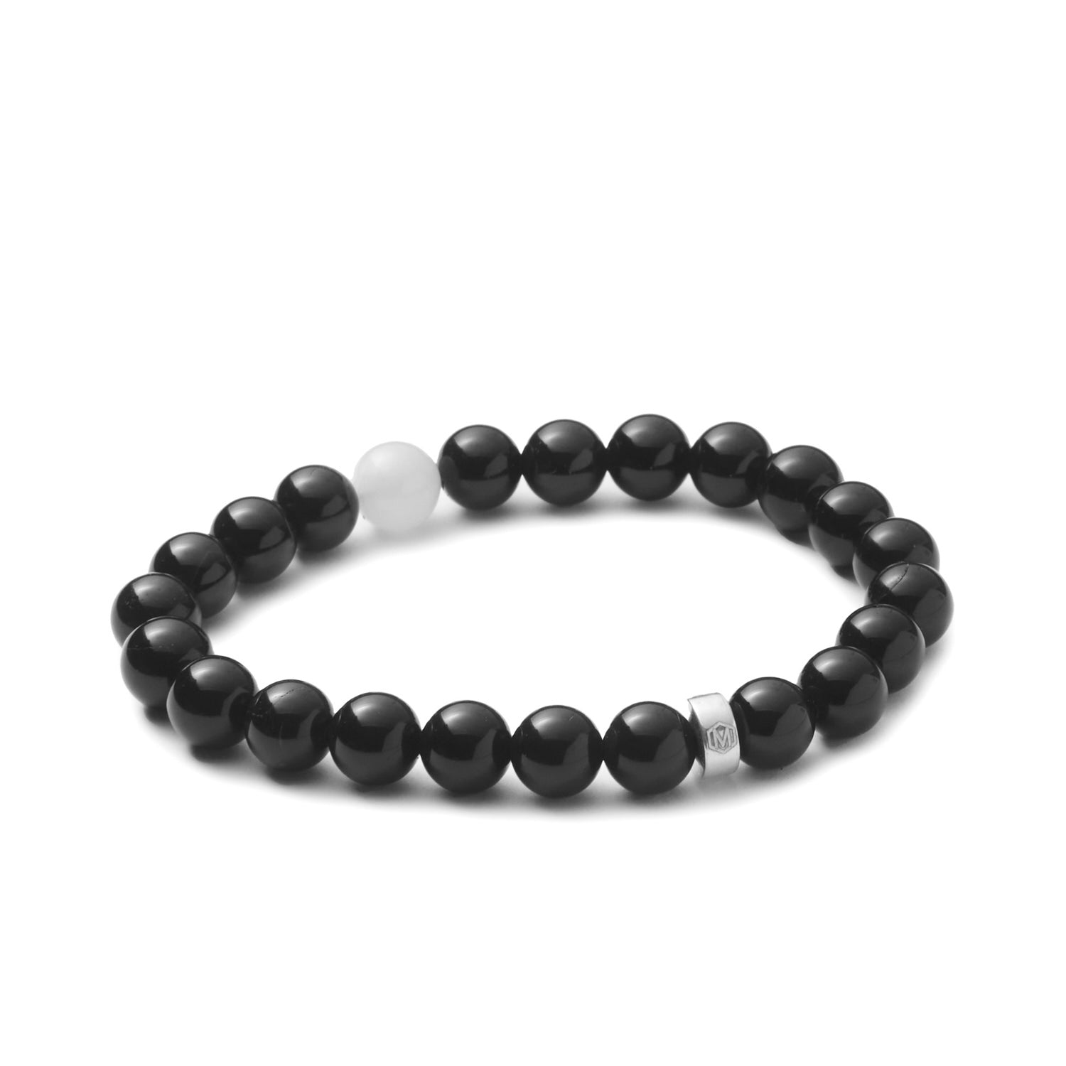 Black Onyx & White Moonstone Beaded Bracelet