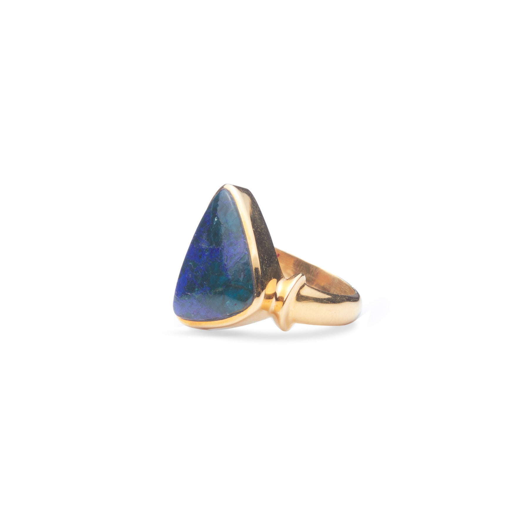 Azurite cabochon freeform vermeil ring with shoulder band 