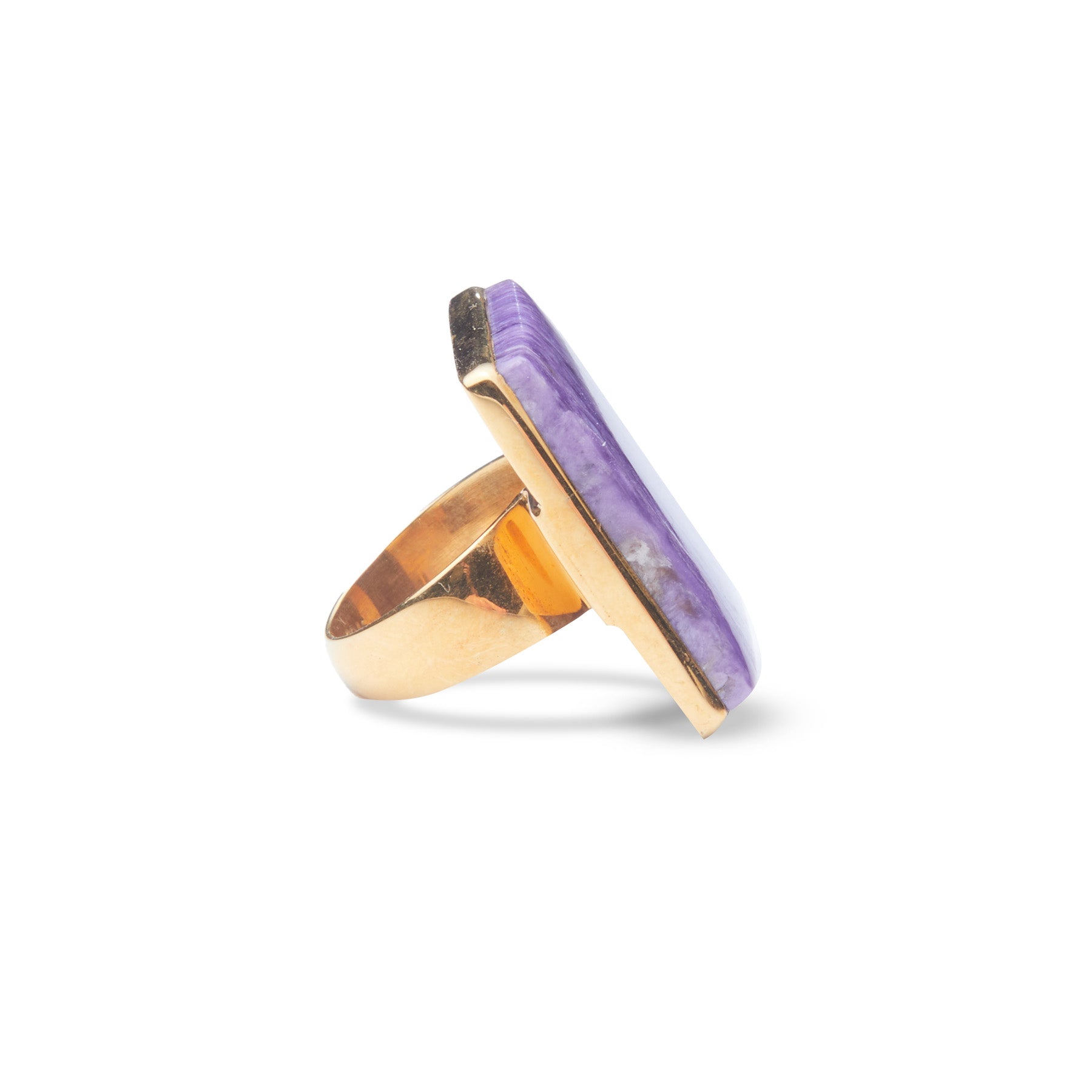 Charoite cabochon rectangle vermeil ring side angle