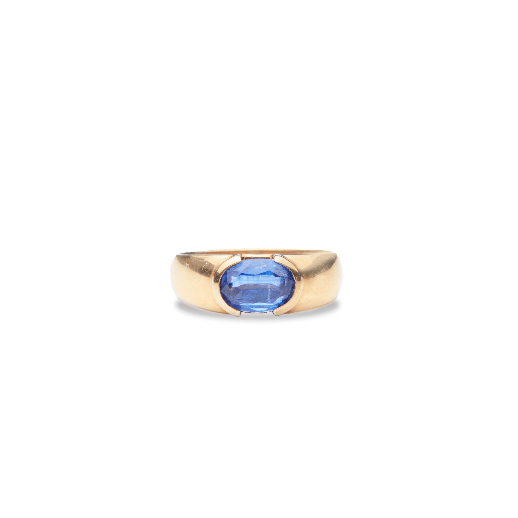 Kyanite faceted oval vermeil ring with clamp bezel 