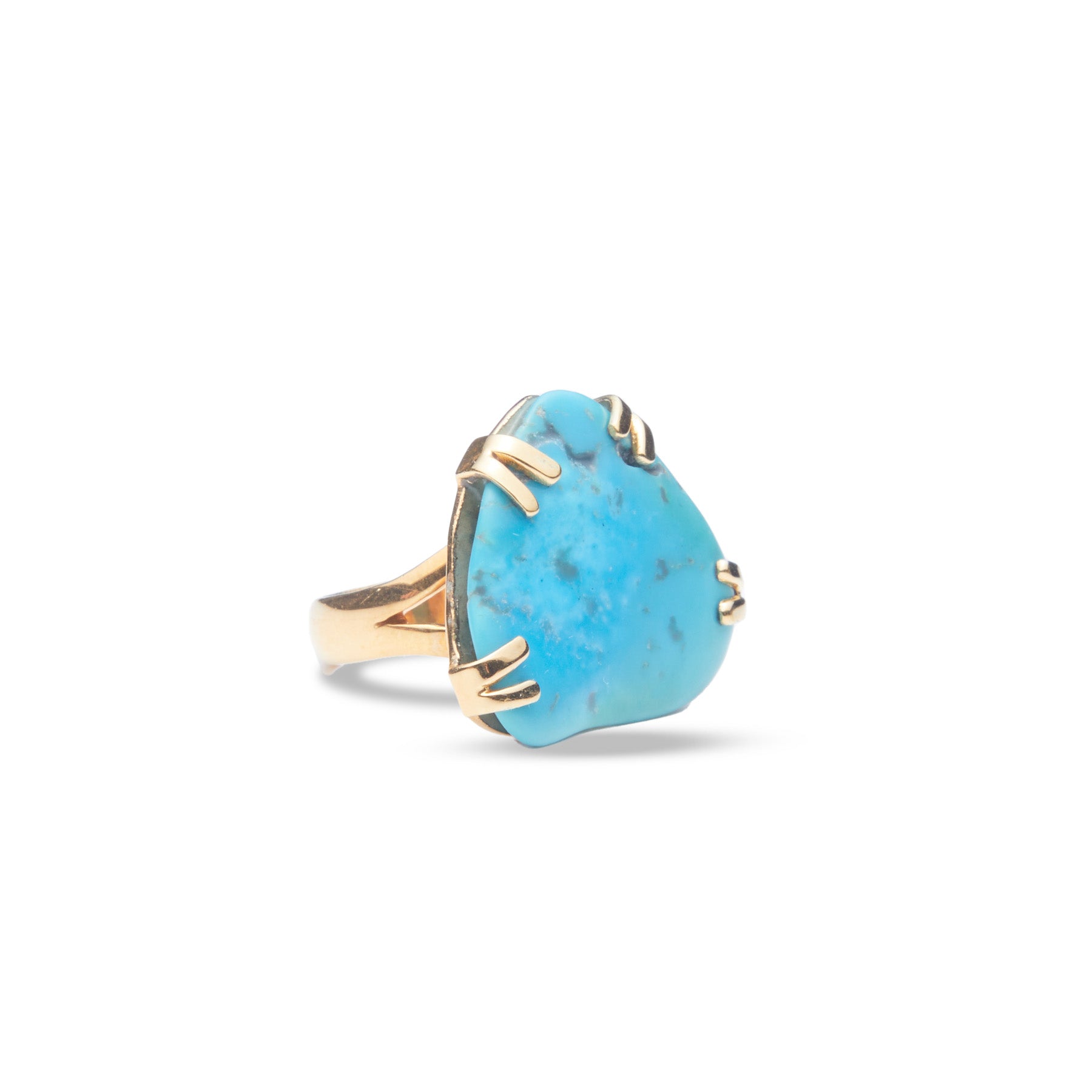 Sleeping beauty turquoise rough freeform vermeil ring with claws and split band 