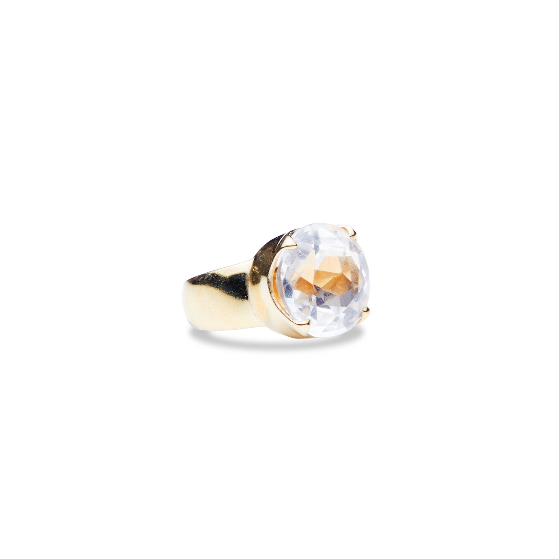 Clear Quartz round faceted vermeil ring with claw bezel