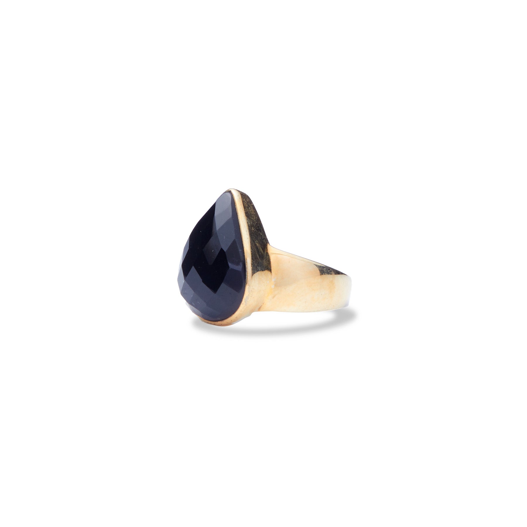 Black Onyx checkerboard teardrop vermeil ring  