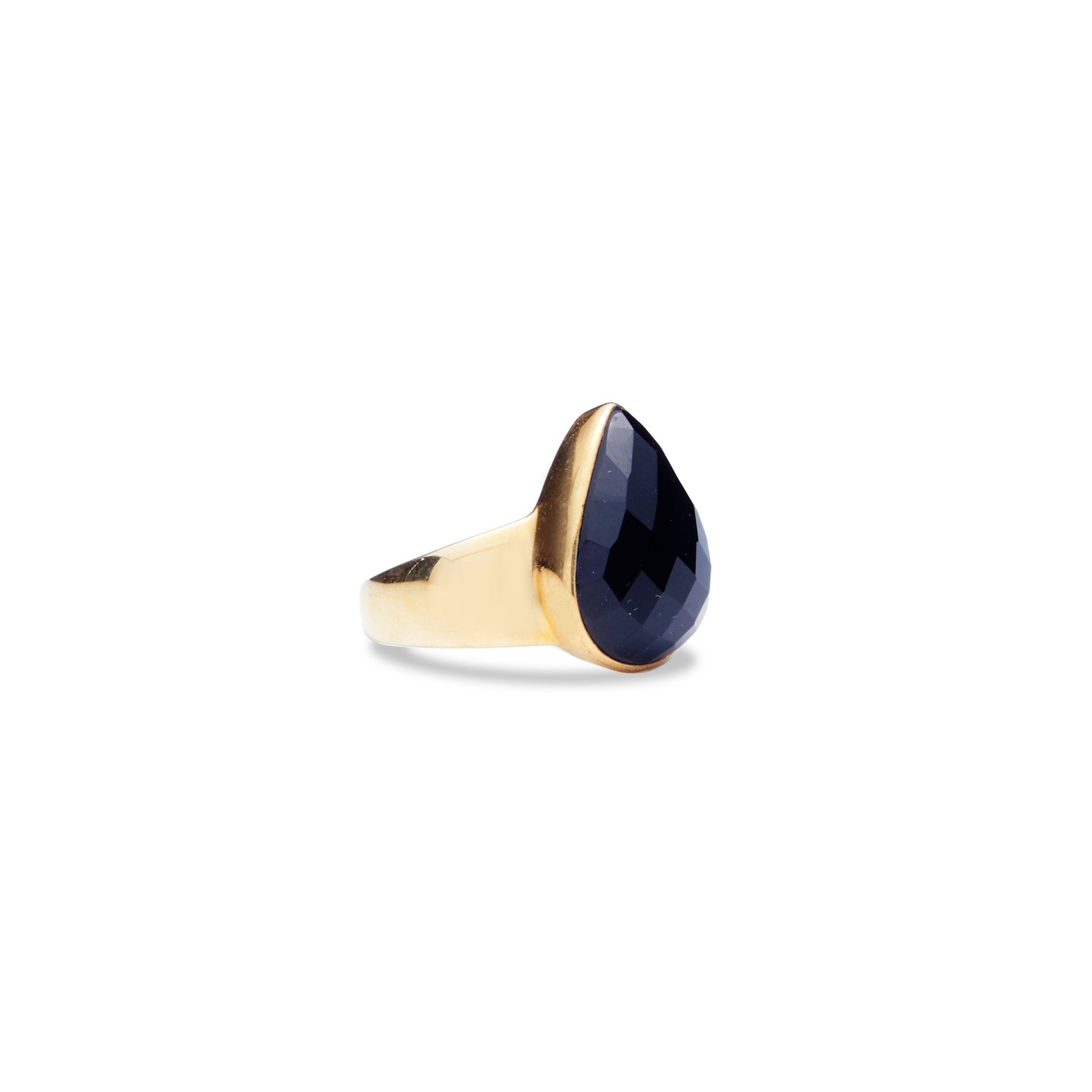 Black Onyx checkerboard teardrop vermeil ring side angle