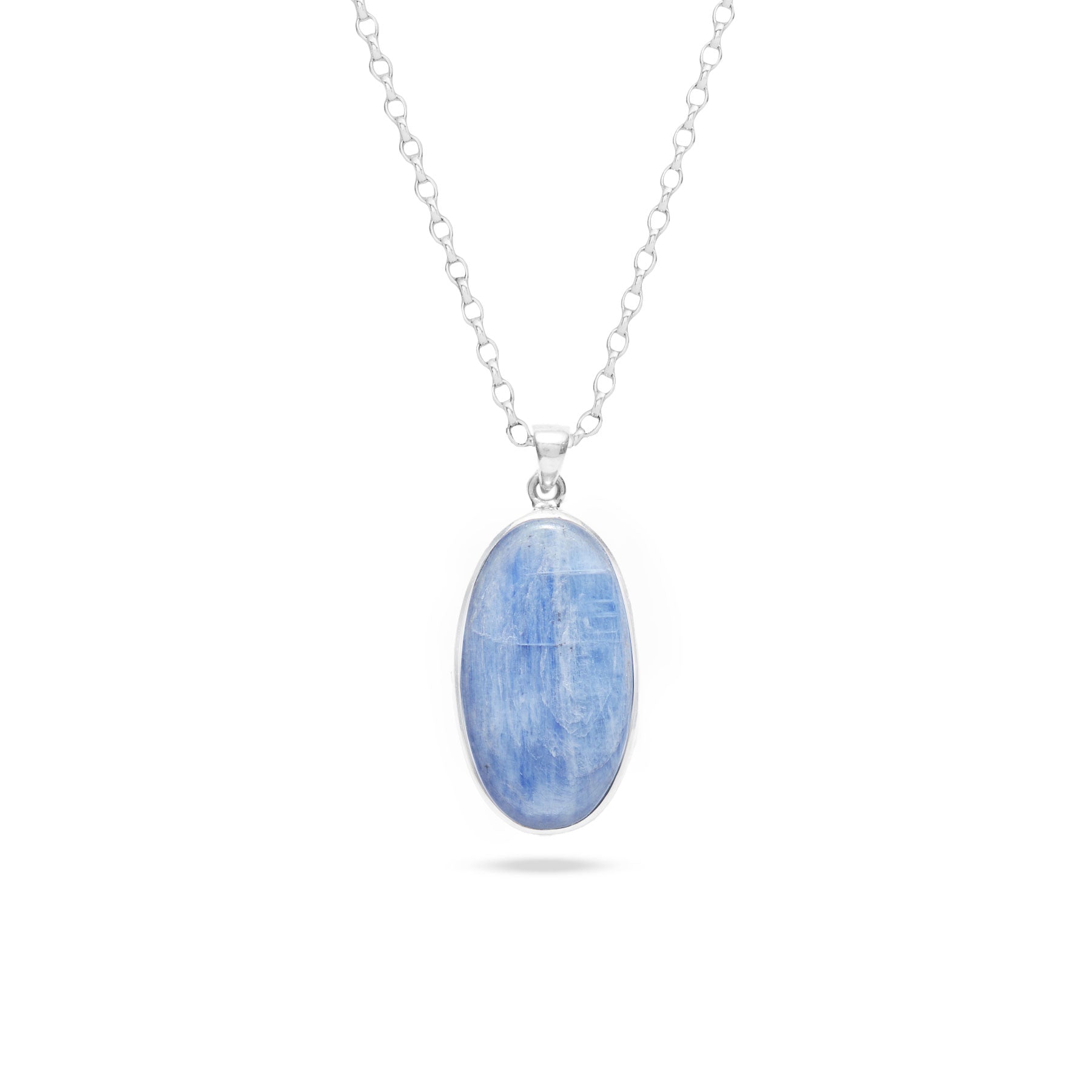 kyanite oval pendant with sterling silver bezel