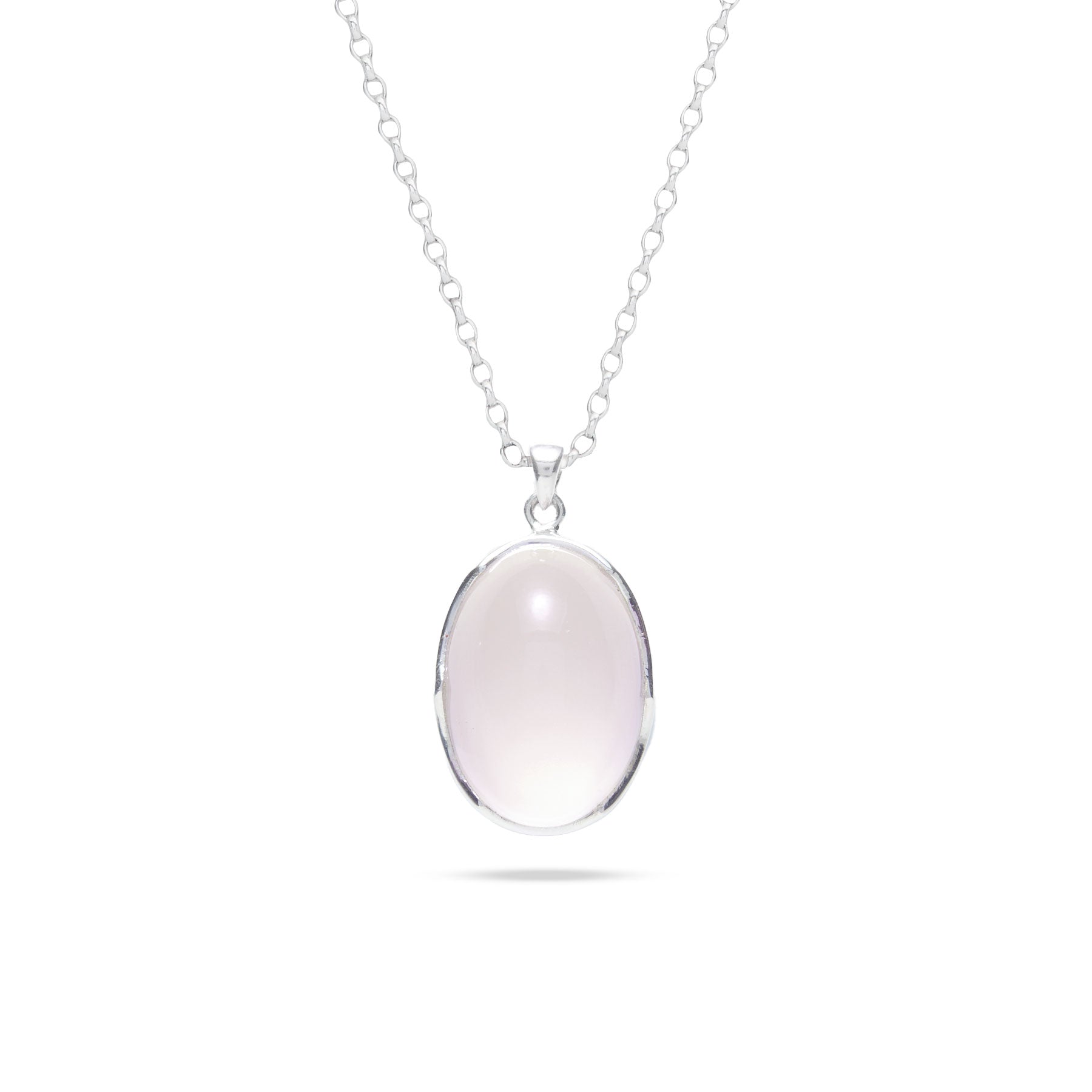 Rose Quartz oval pendant with sterling silver wave bezel 