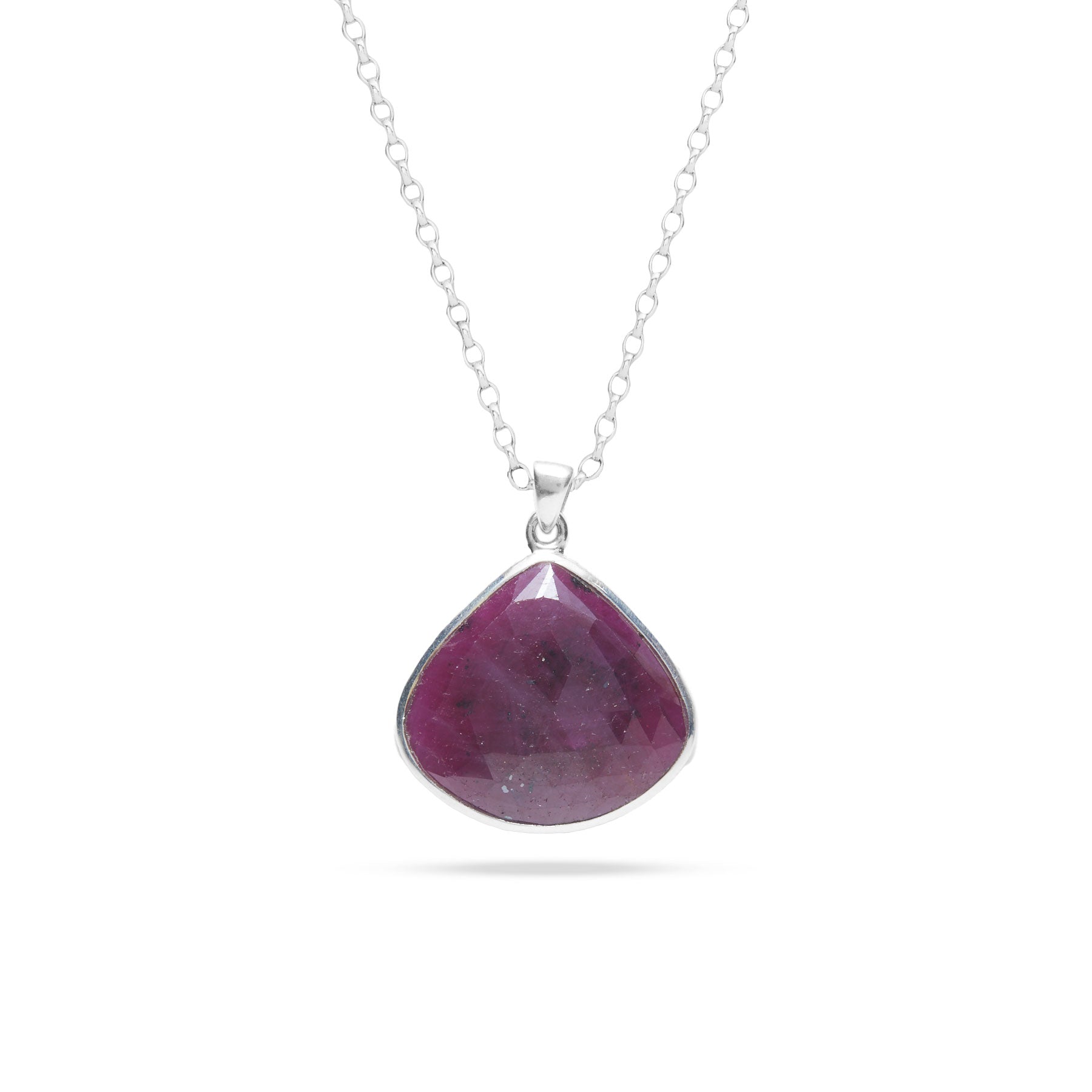 Ruby teardrop pendant with checkerboard faceted finish