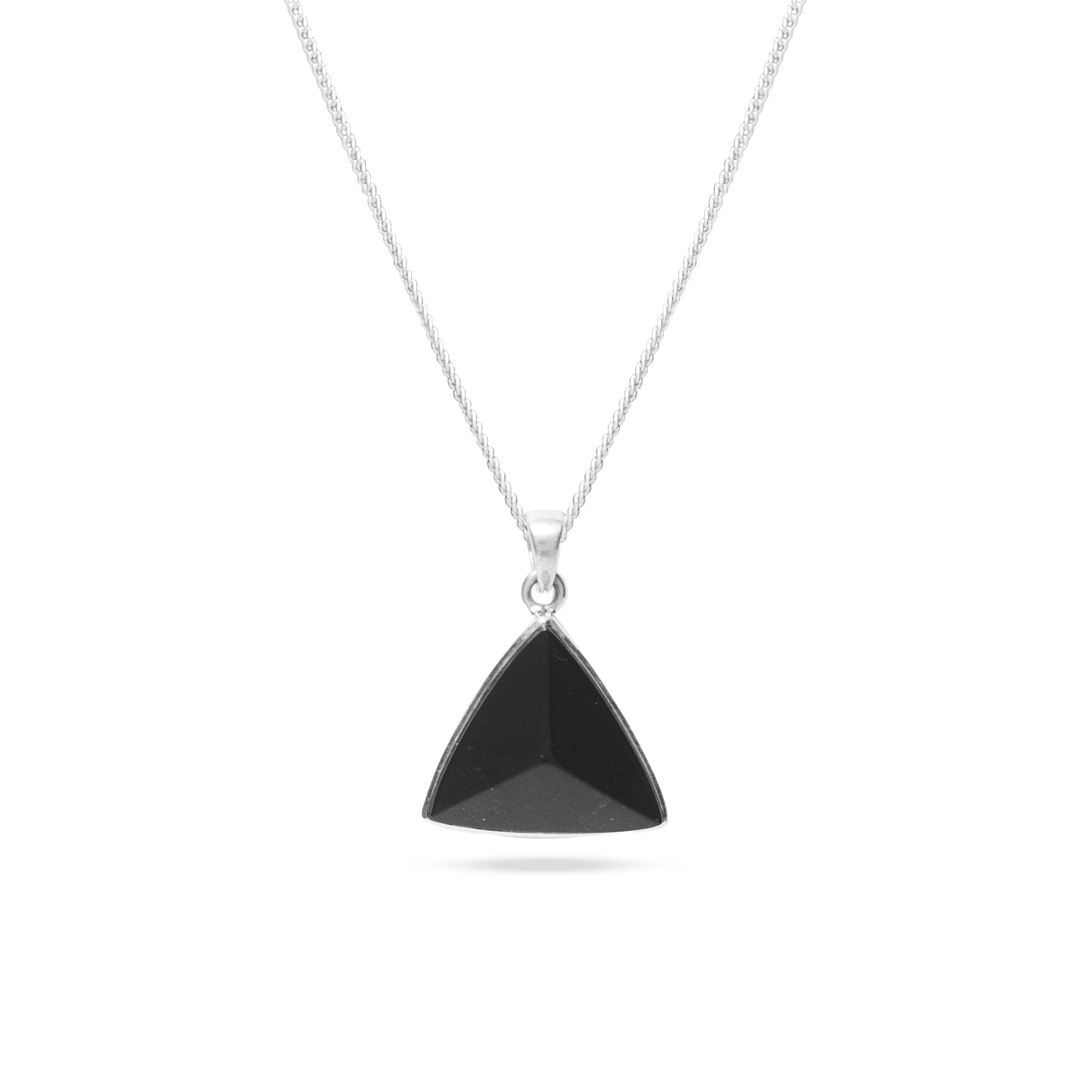 Black Tourmaline triangle faceted with sterling silver bezel 