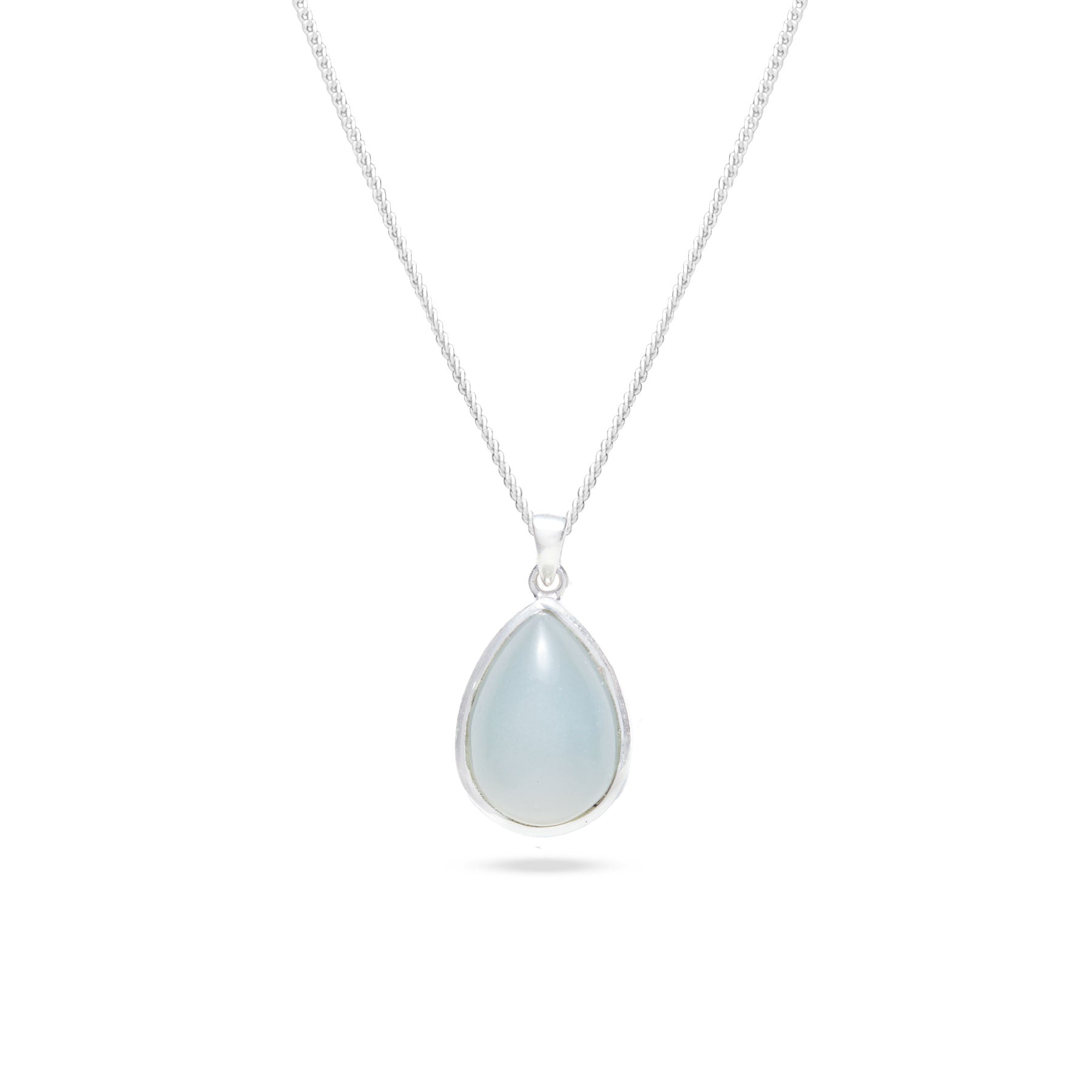 White moonstone teardrop with sterling silver hammered detailed bezel 