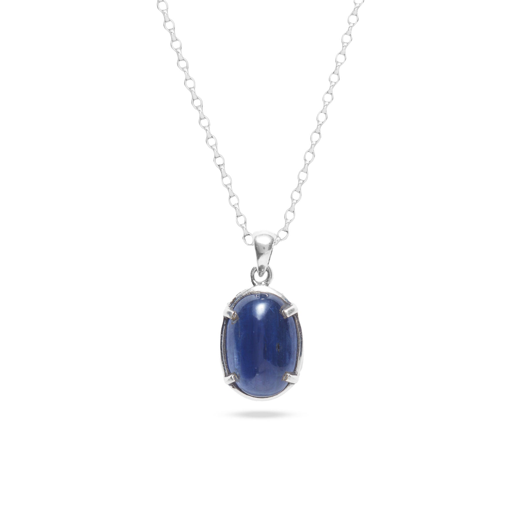 Blue Kyanite oval pendant from brazil with sterling silver claw bezel