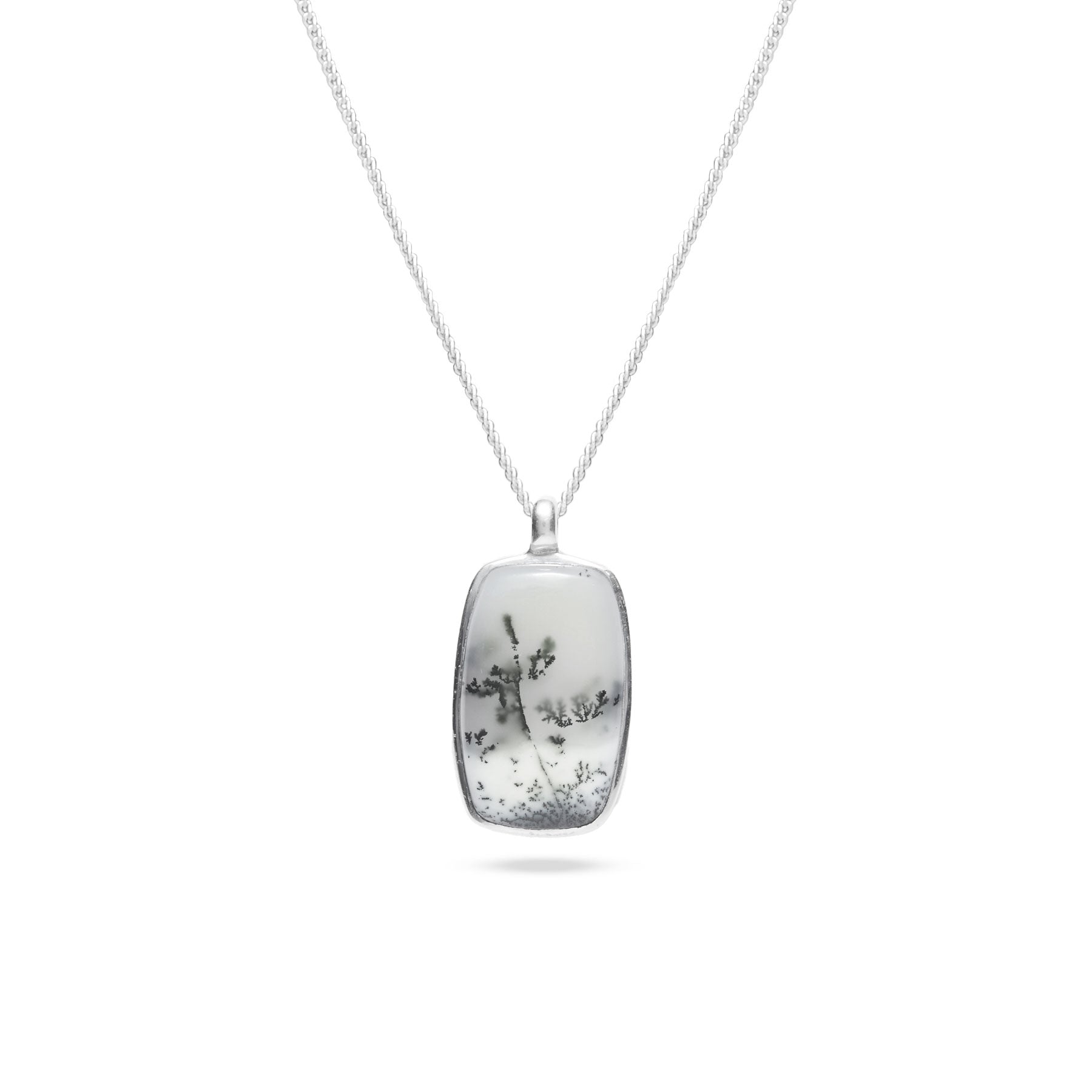 dendritic rectangular opal with sterling silver bezel 