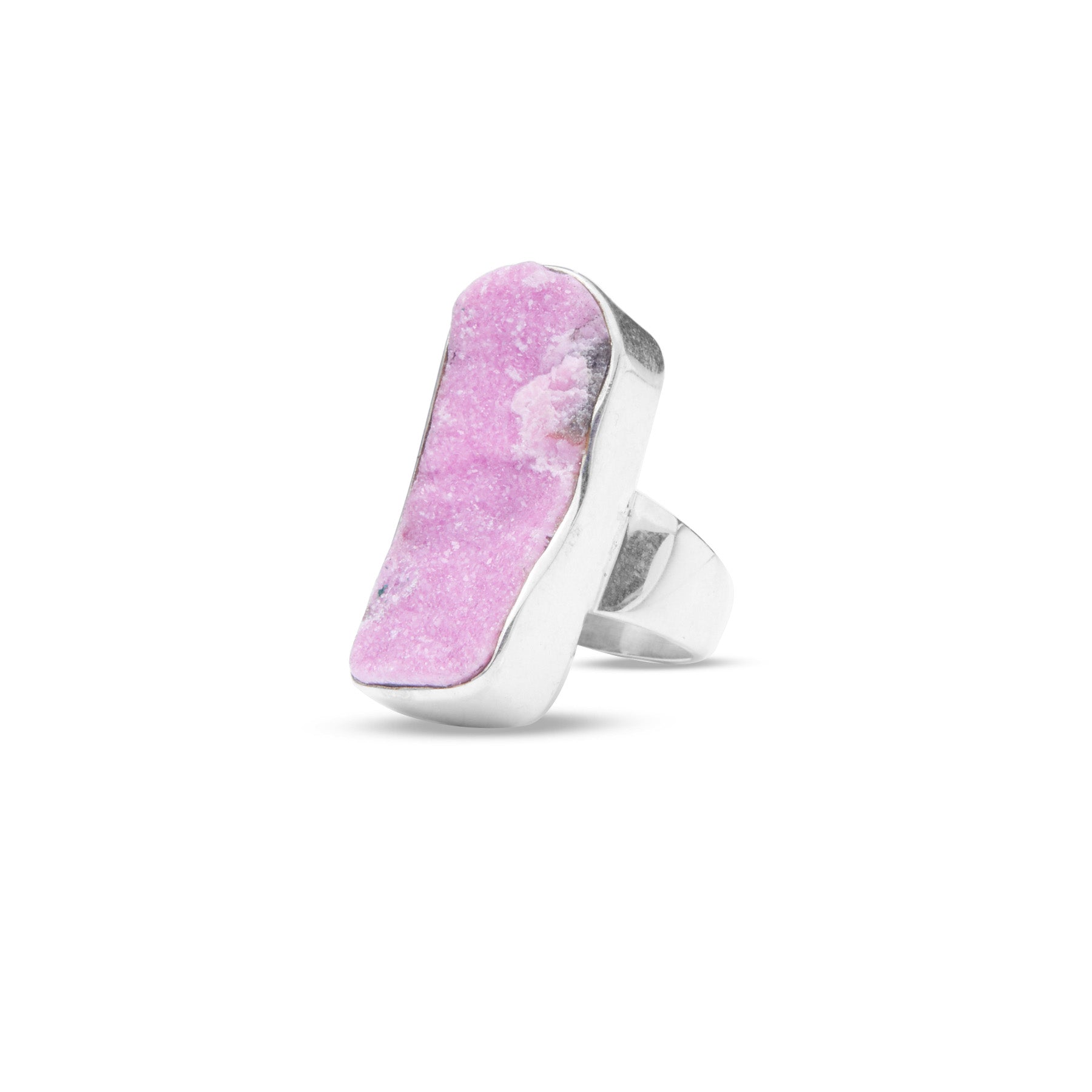 Cobaltian Calcite rough freeform ring with thick bezel and band