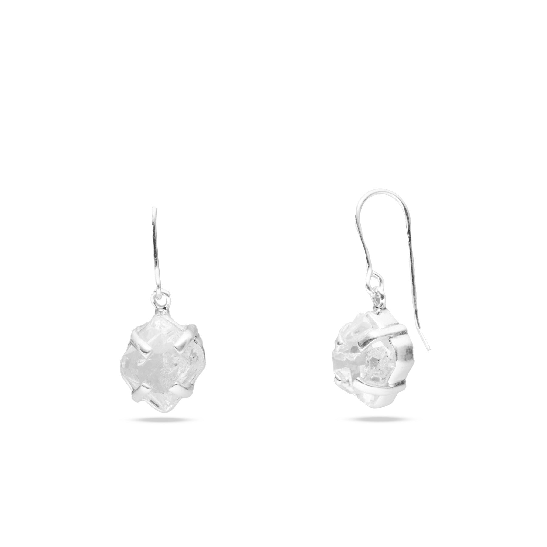 Herkimer Diamond freeform rough drop earrings with claw setting