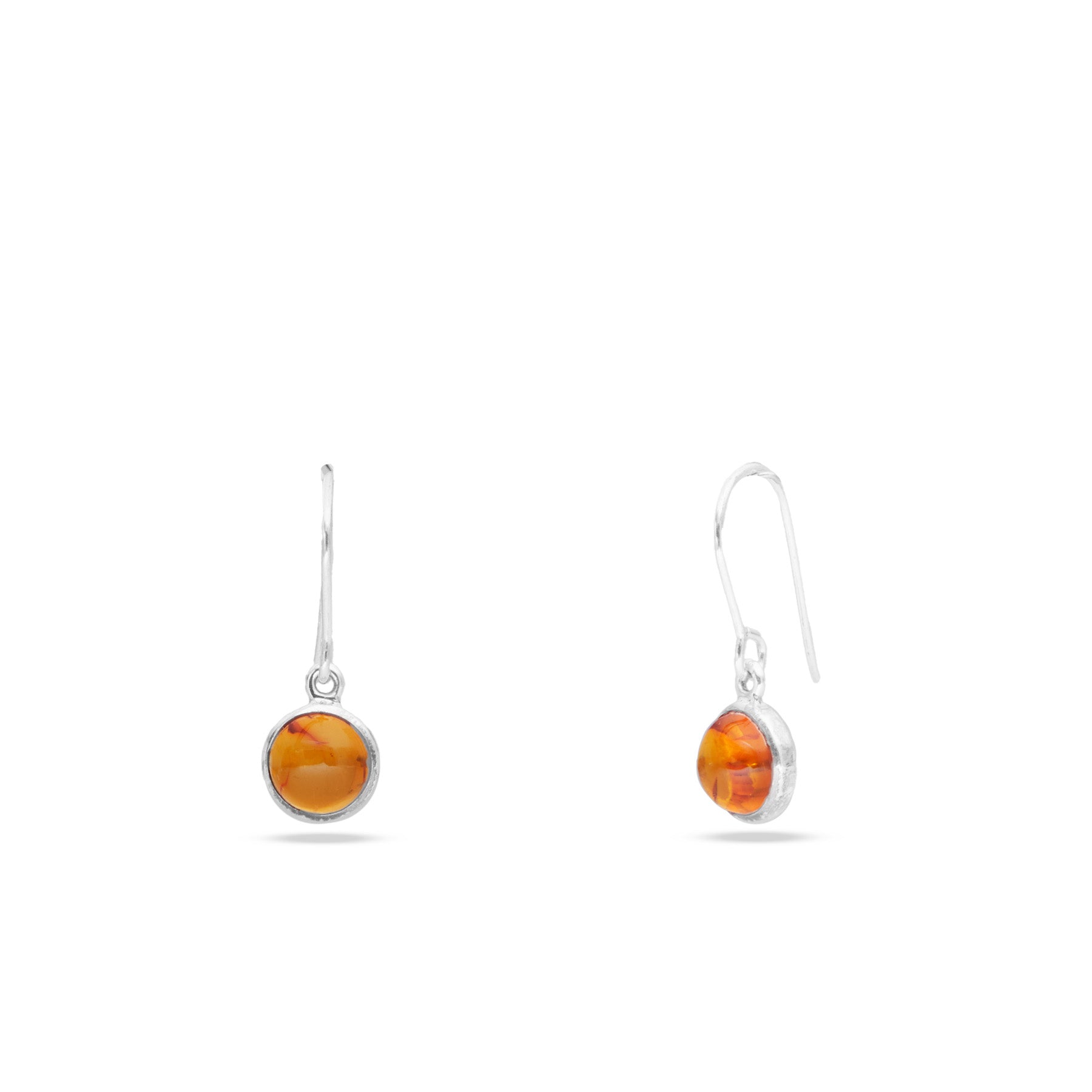 Amber cabochon round bezel drop earrings