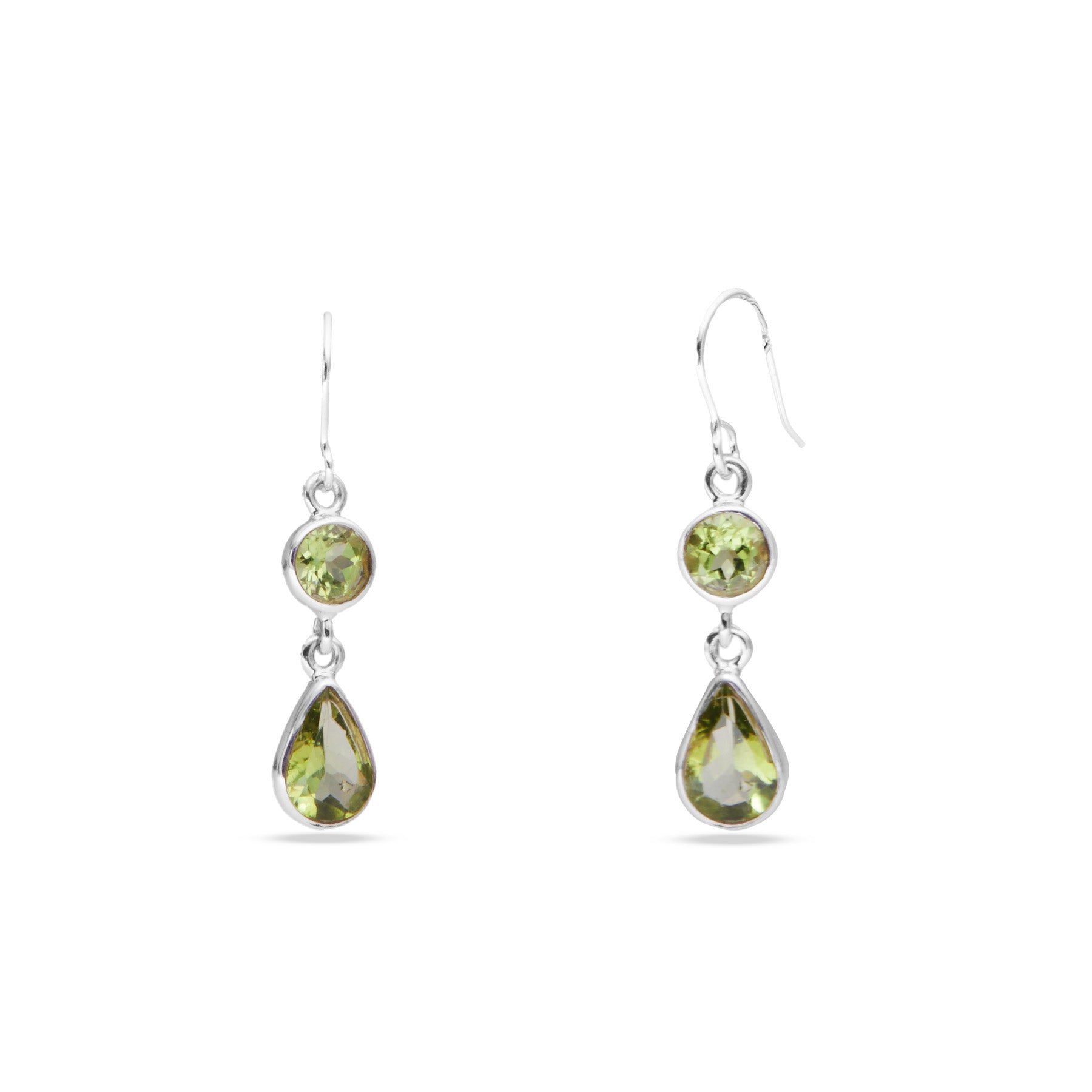 Peridot faceted oval and teardrop drop earrings 