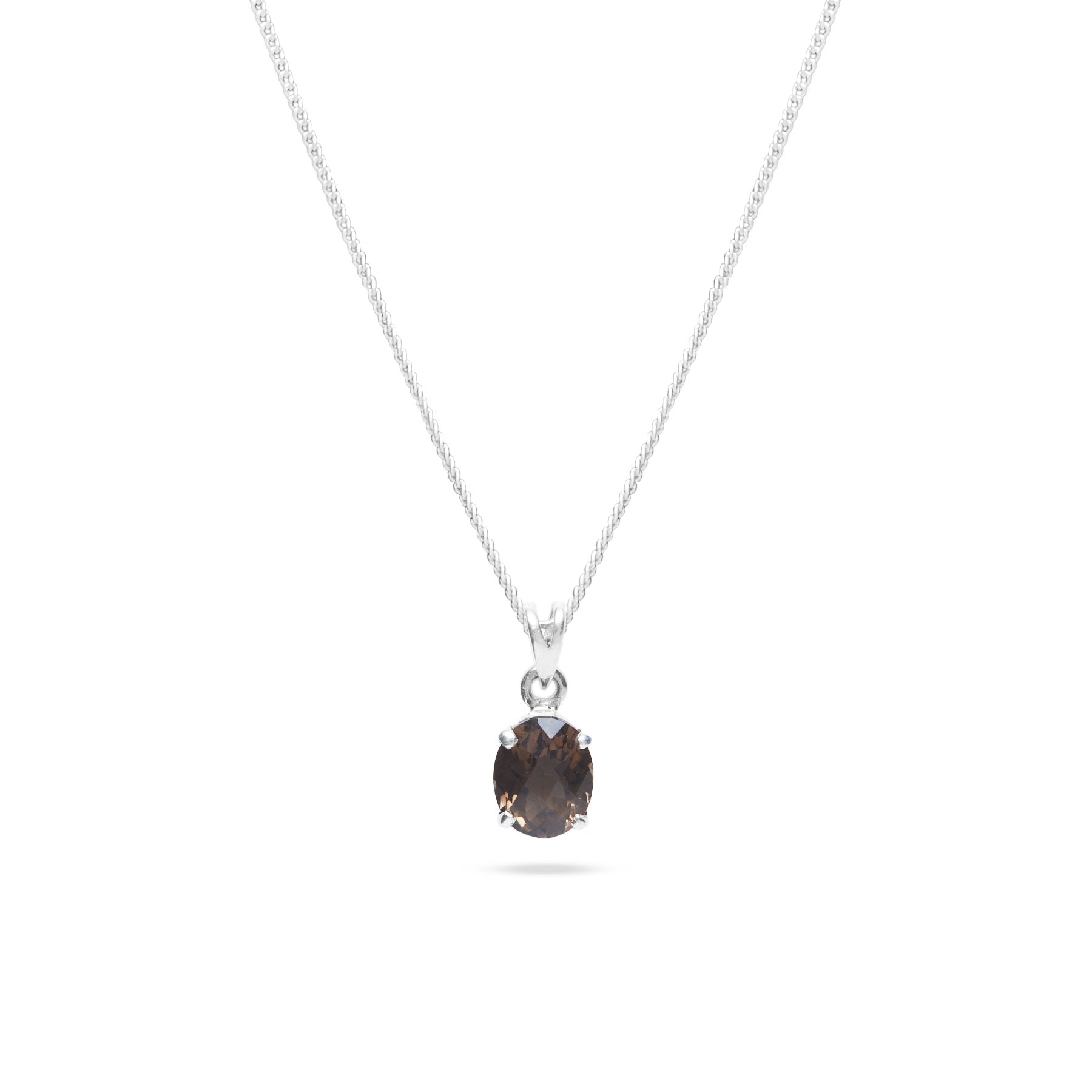 Smokey Quartz checkerboard faceted with sterling silver bezel claws