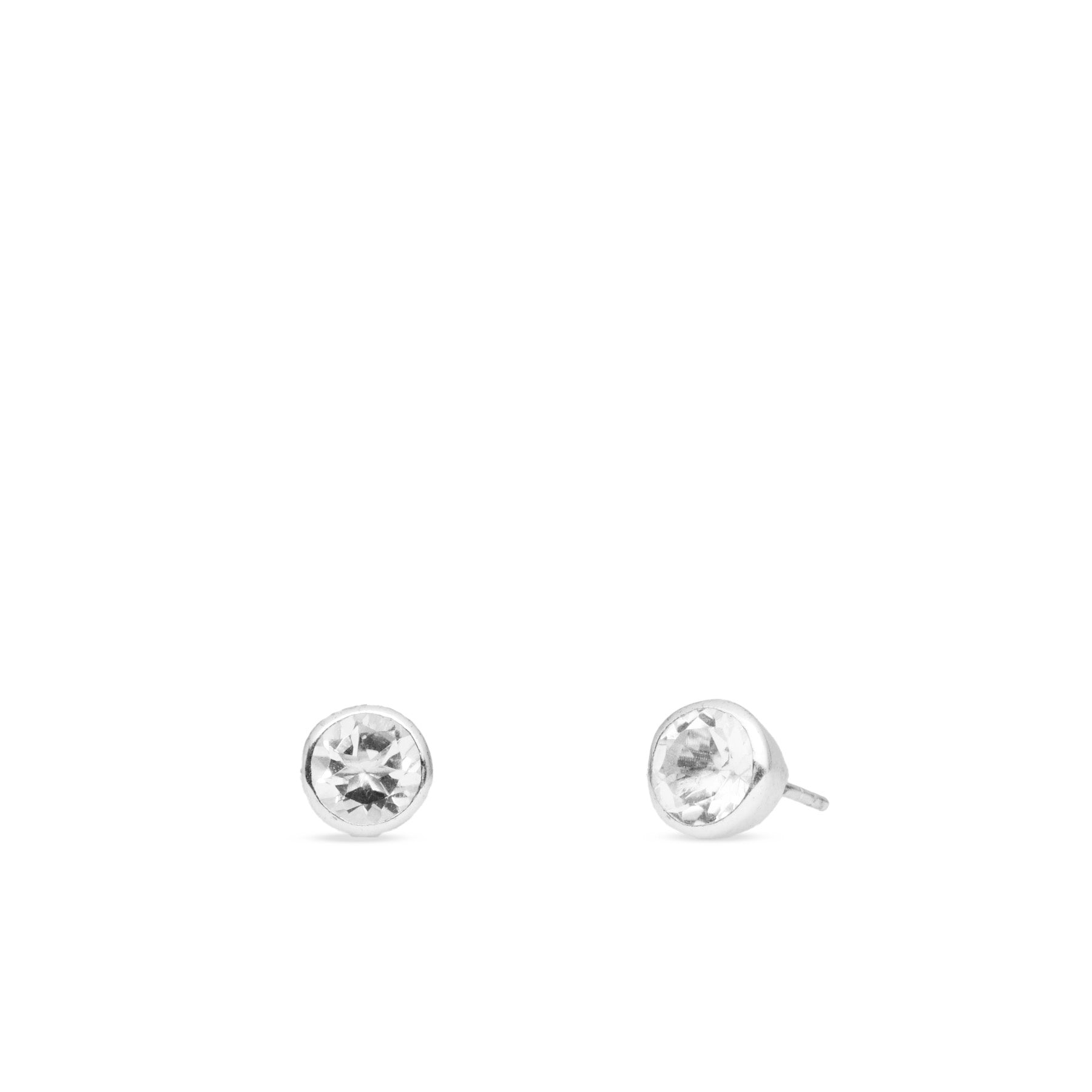 Clear Quartz faceted round bezel set stud earrings