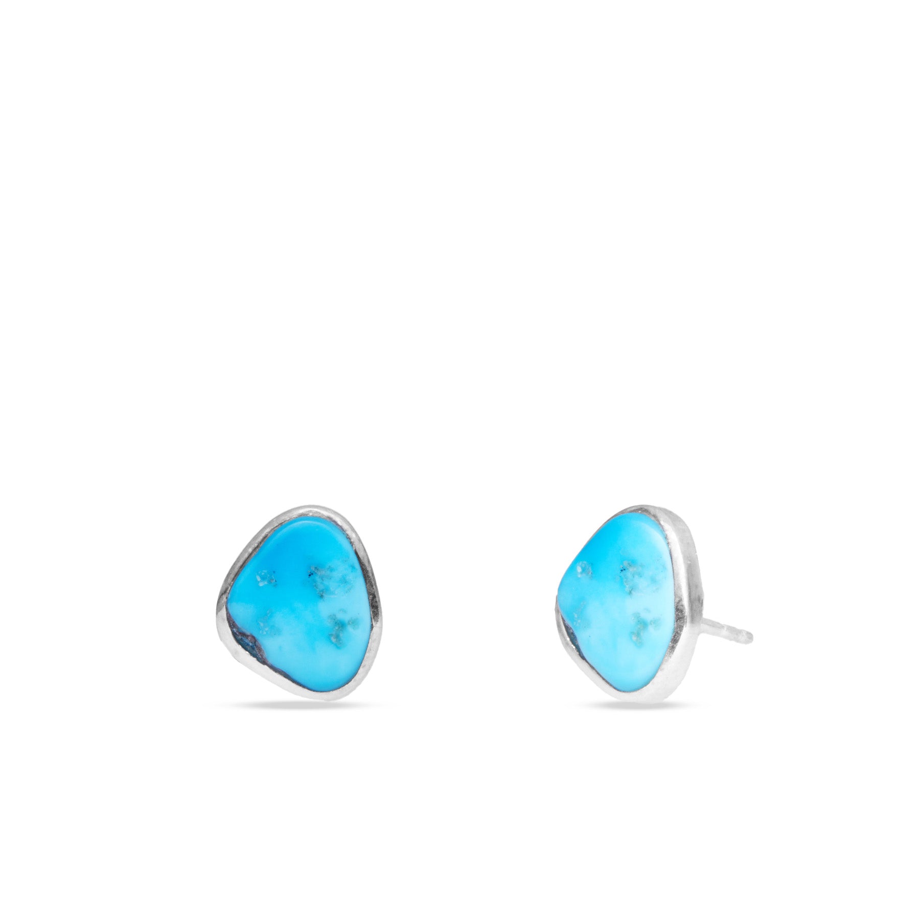 Sleeping Beauty Turquoise rough freeform bezel set stud earrings 