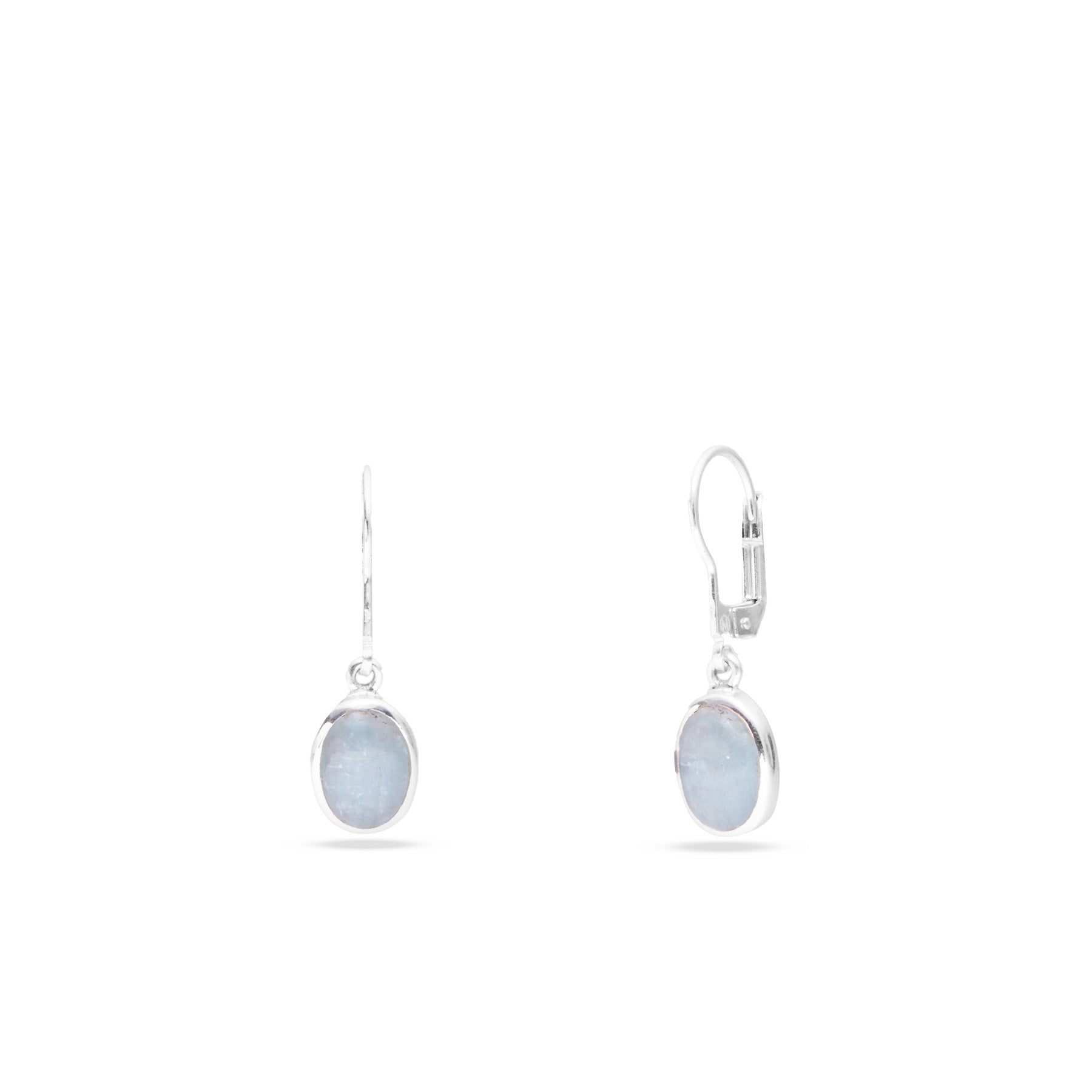 Aquamarine cabochon oval drop earrings with bezel setting