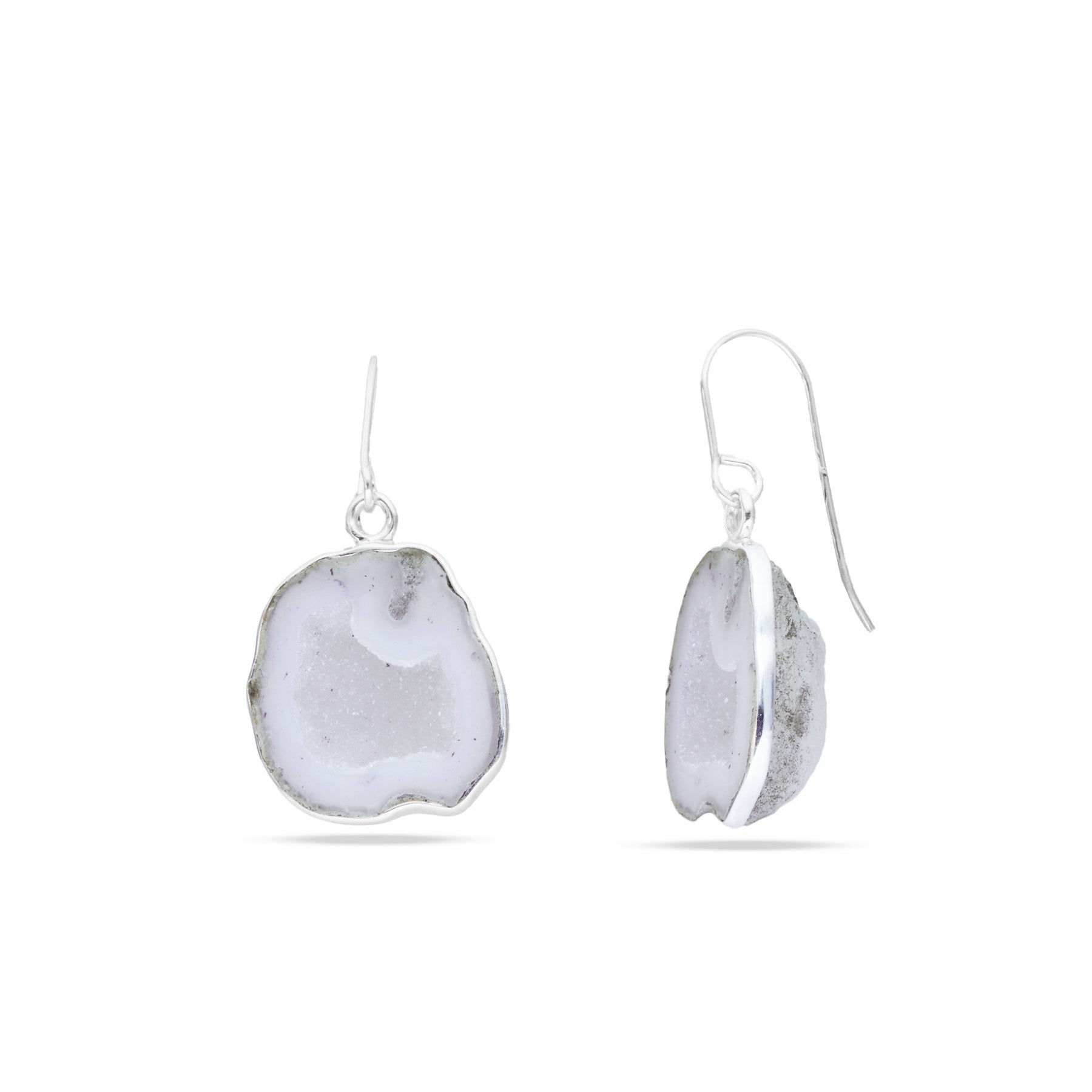 Agate Geode freeform rough drops with bezel set drop earrings