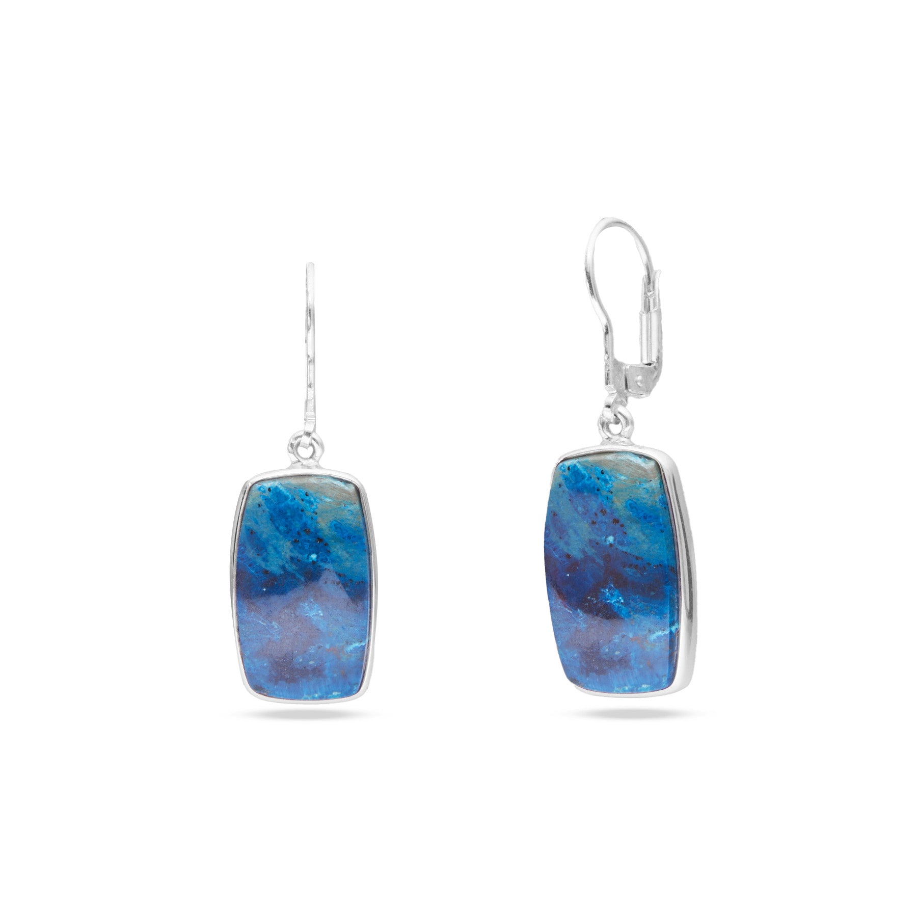 shattuckite cabochon rectangle cushion drop earrings with bezel setting