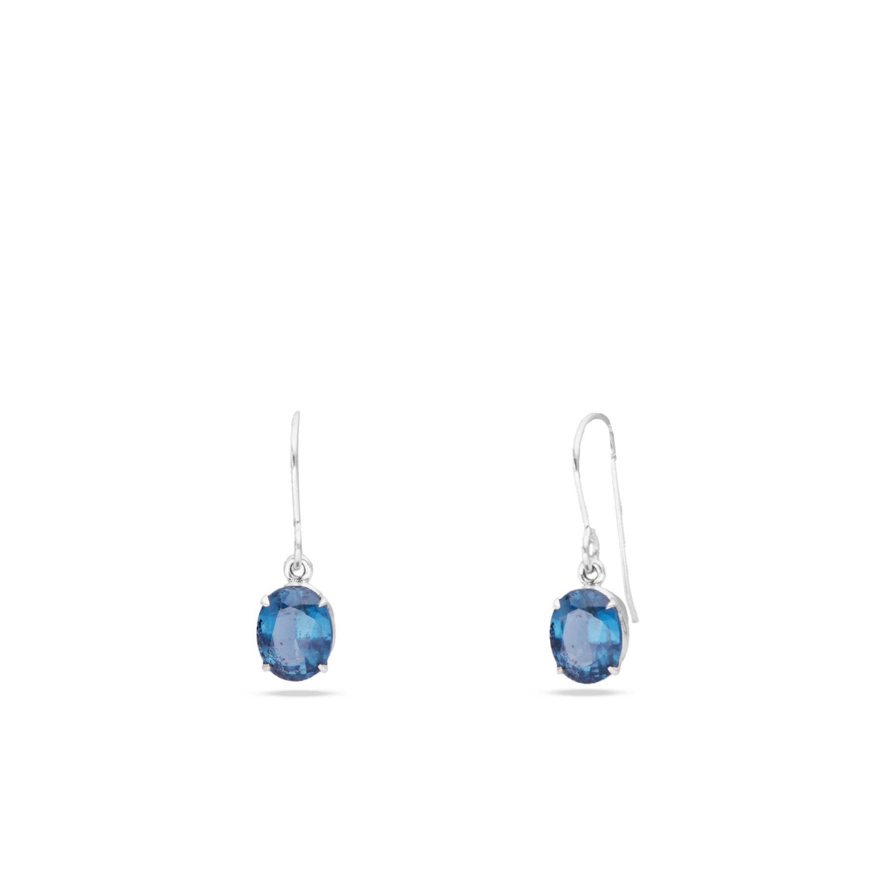 Kyanite faceted oval drop earring with claw setting