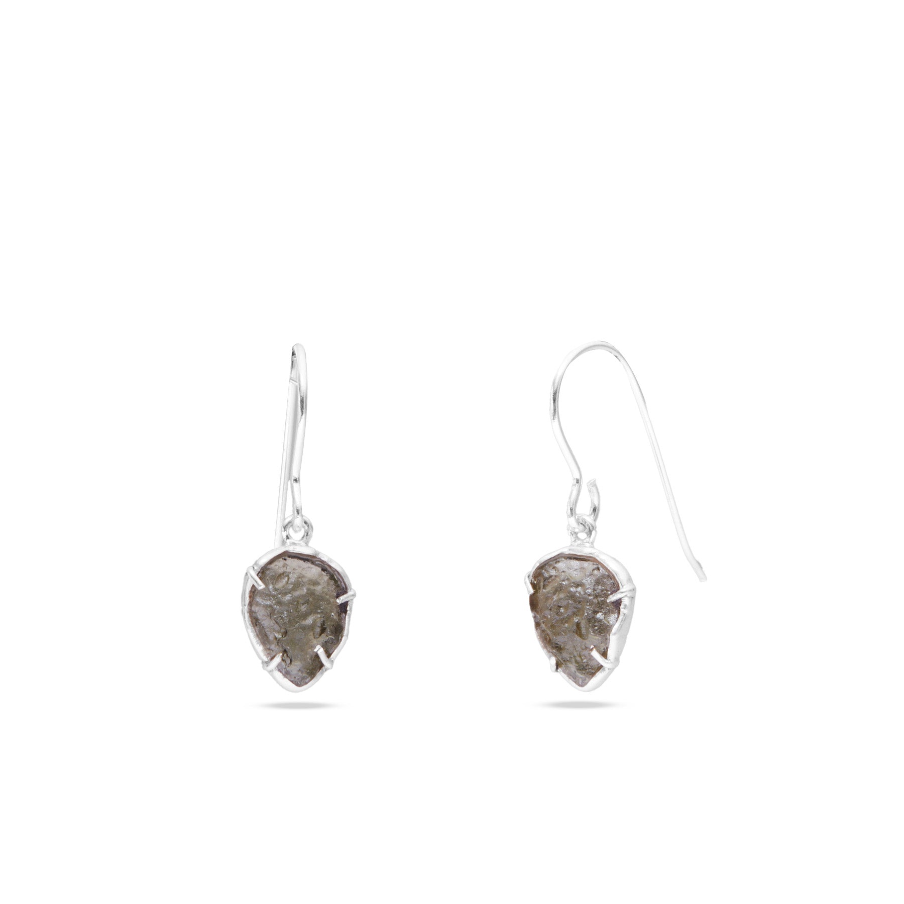 Moldavite freeform rough claw set drop earrings  