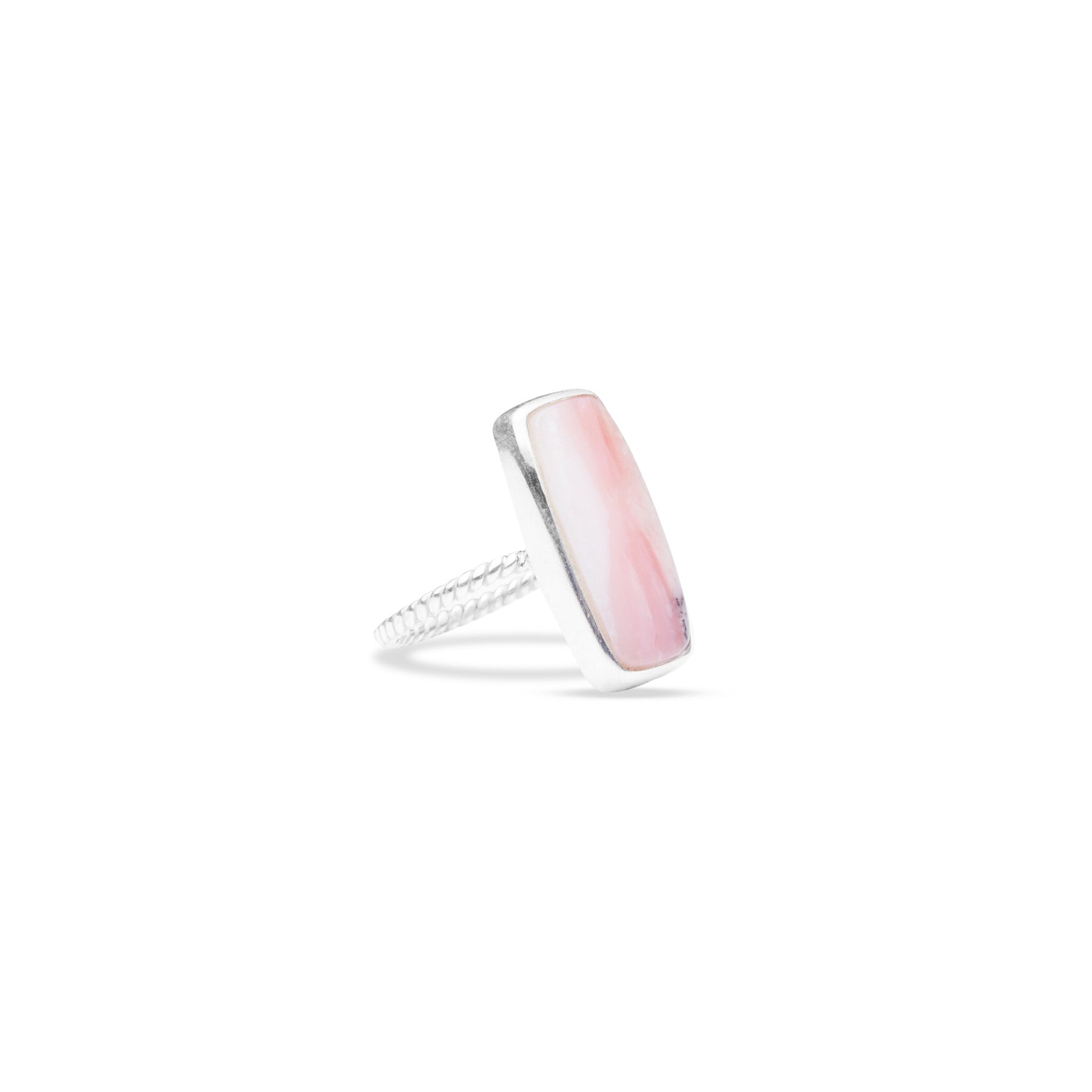 Pink rectangle cushion set ring with rope band side angle