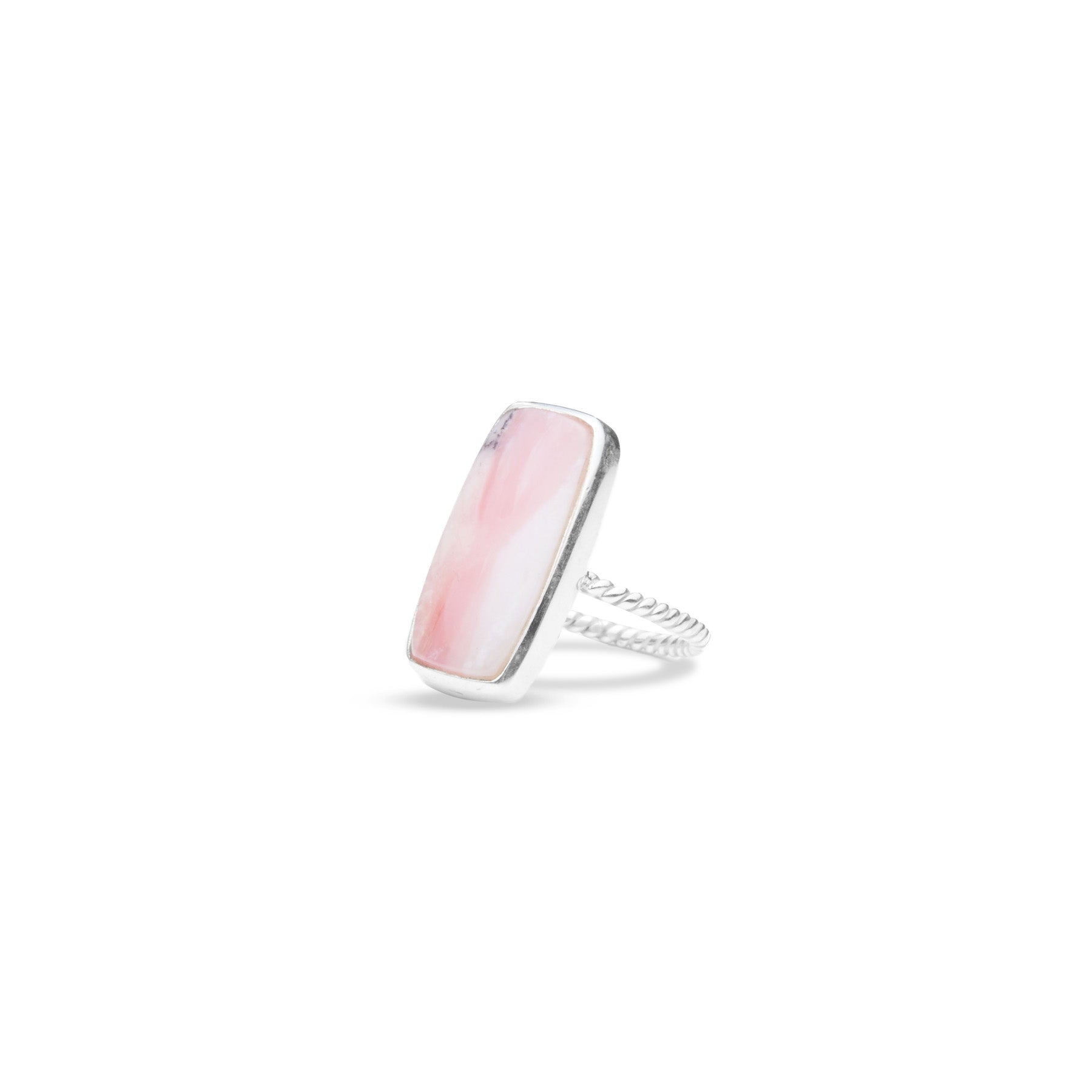 Pink rectangle cushion set ring with rope band front angle