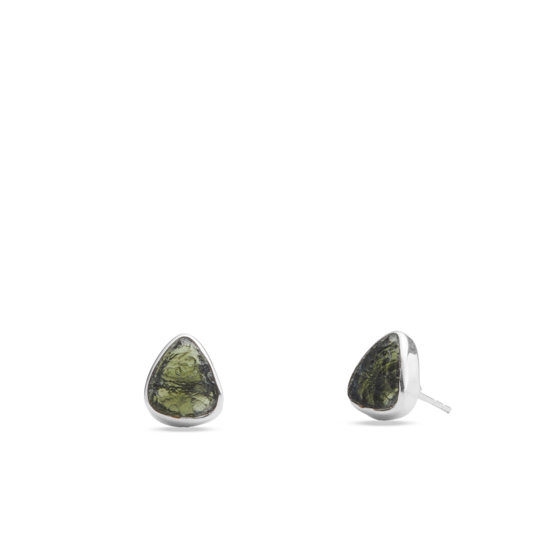 Moldavite rough freeform bezel stud earrings 