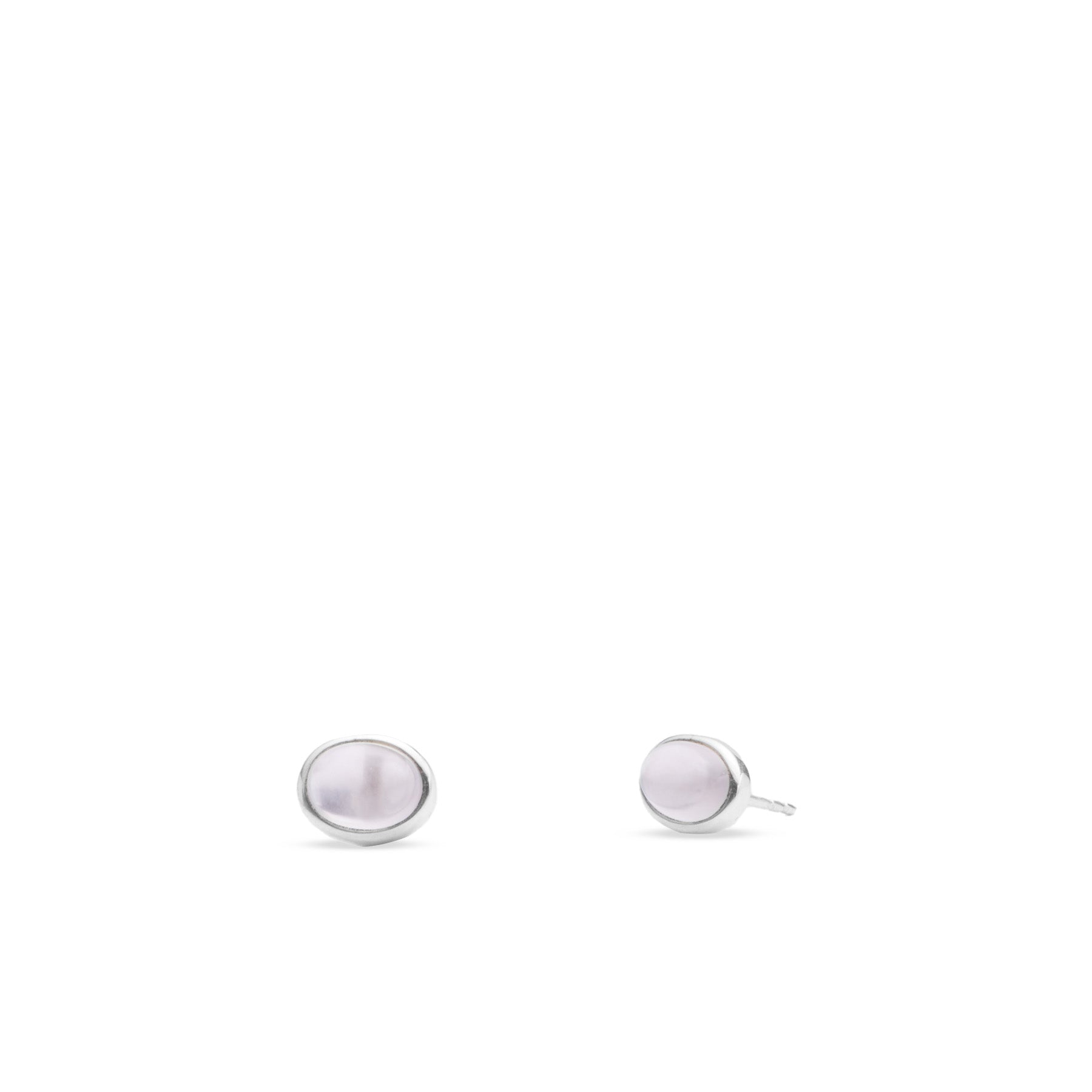 Rose quartz oval cabochon studs with bezel