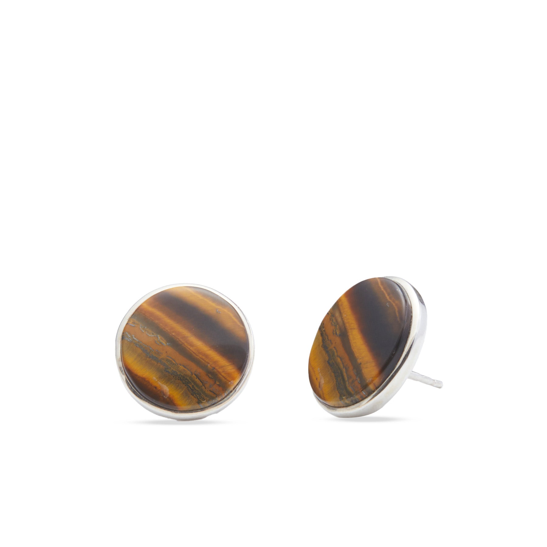 Tiger eye round cabochon stud earrings 