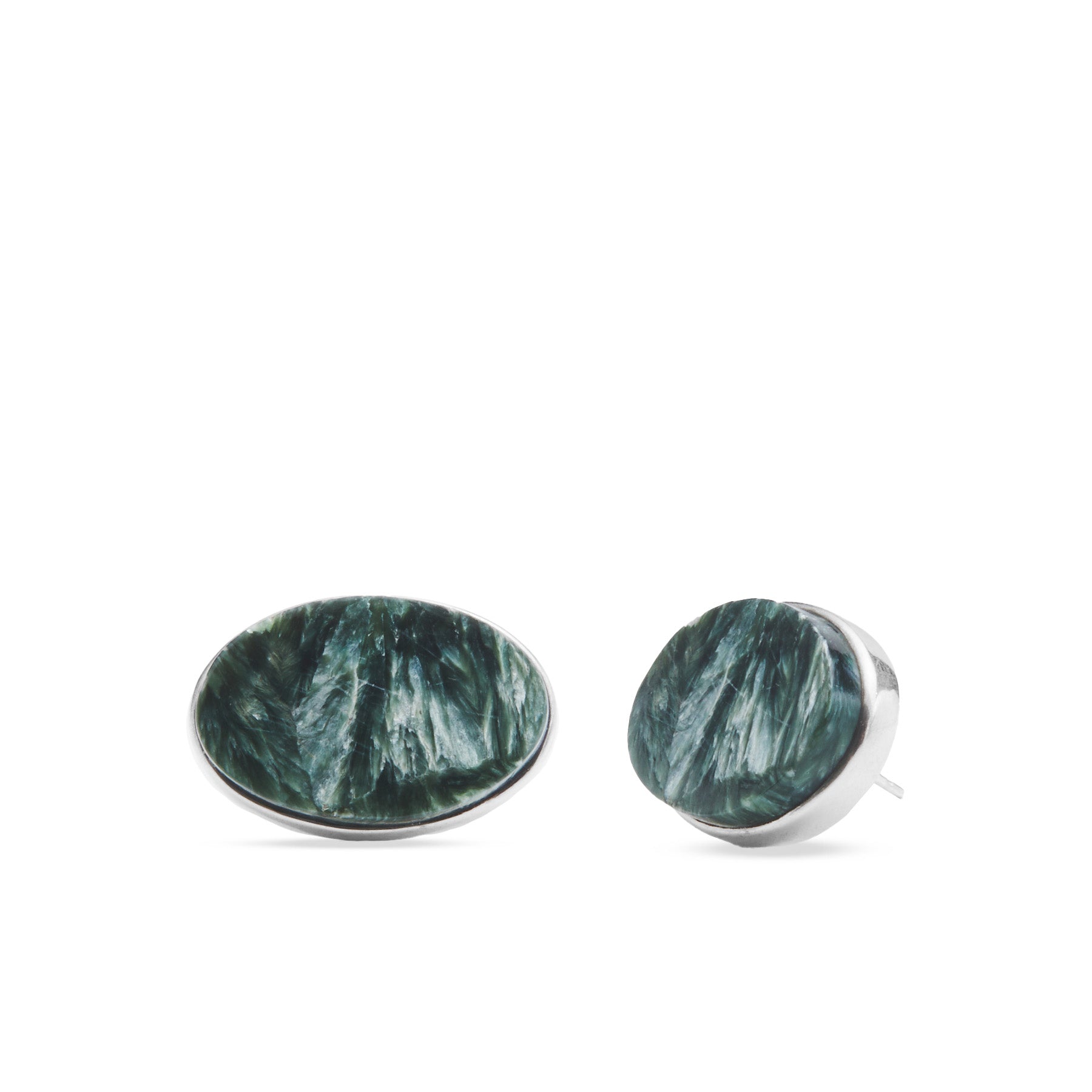 Seraphinite cabochon oval bezel stud earrings 