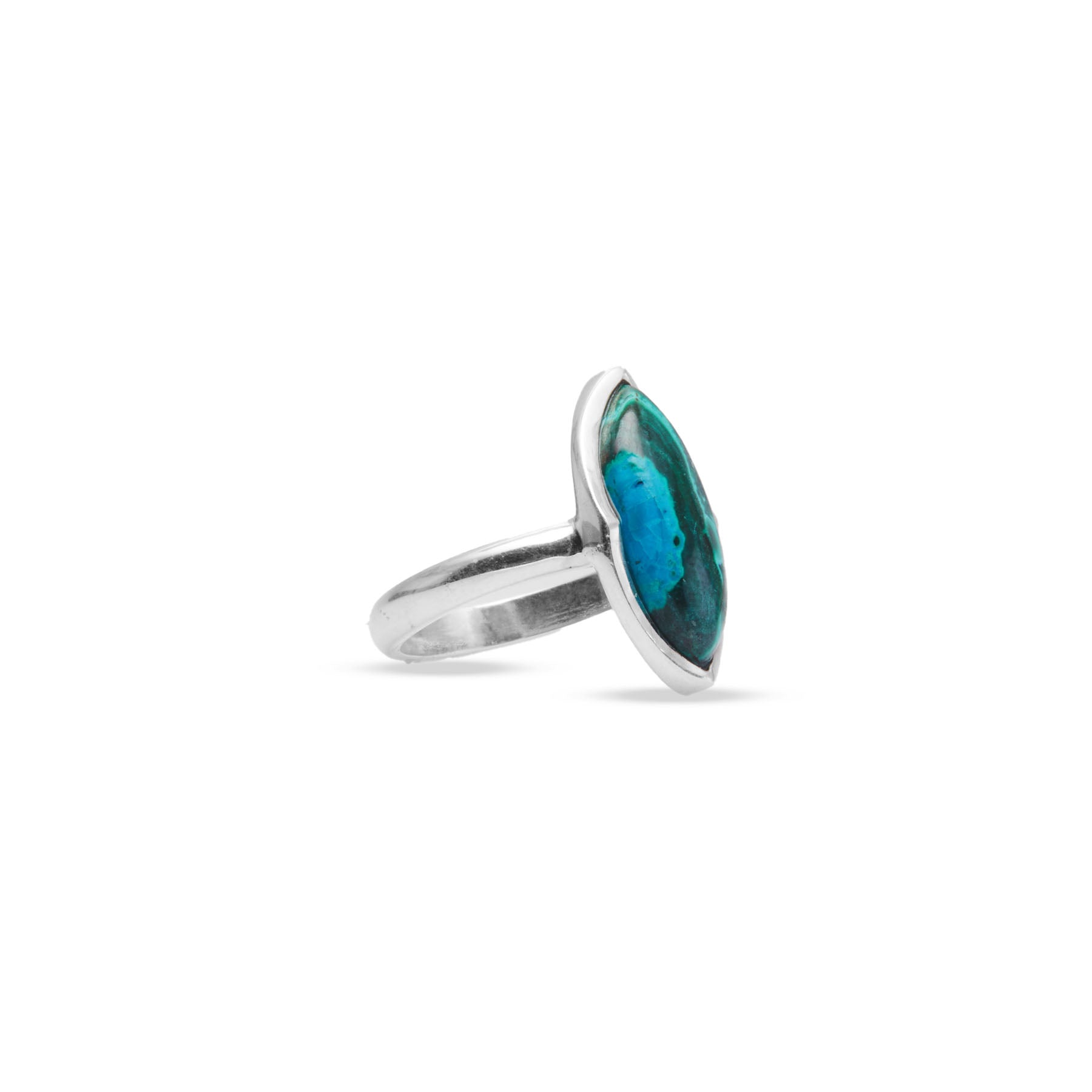 Chrysocolla malachite marquise boat bezel ring side angle