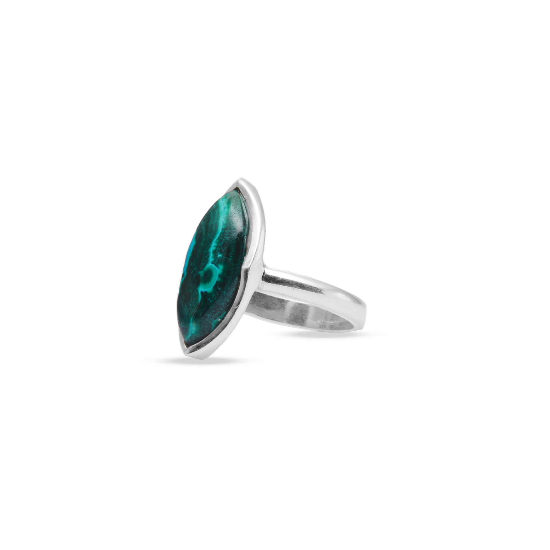 Chrysocolla malachite marquise boat bezel ring 