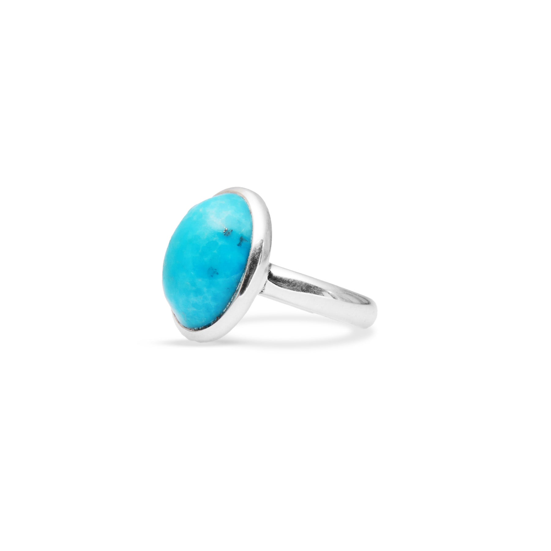 Feroza Turquoise cabochon oval ring with bezel setting