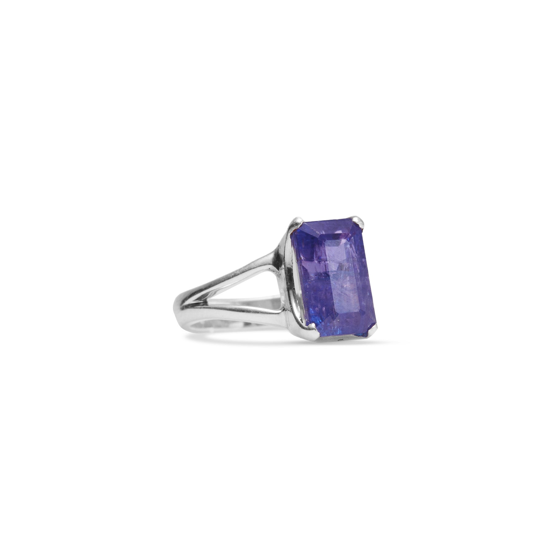 Tanzanite rectangle faceted ring with split band 