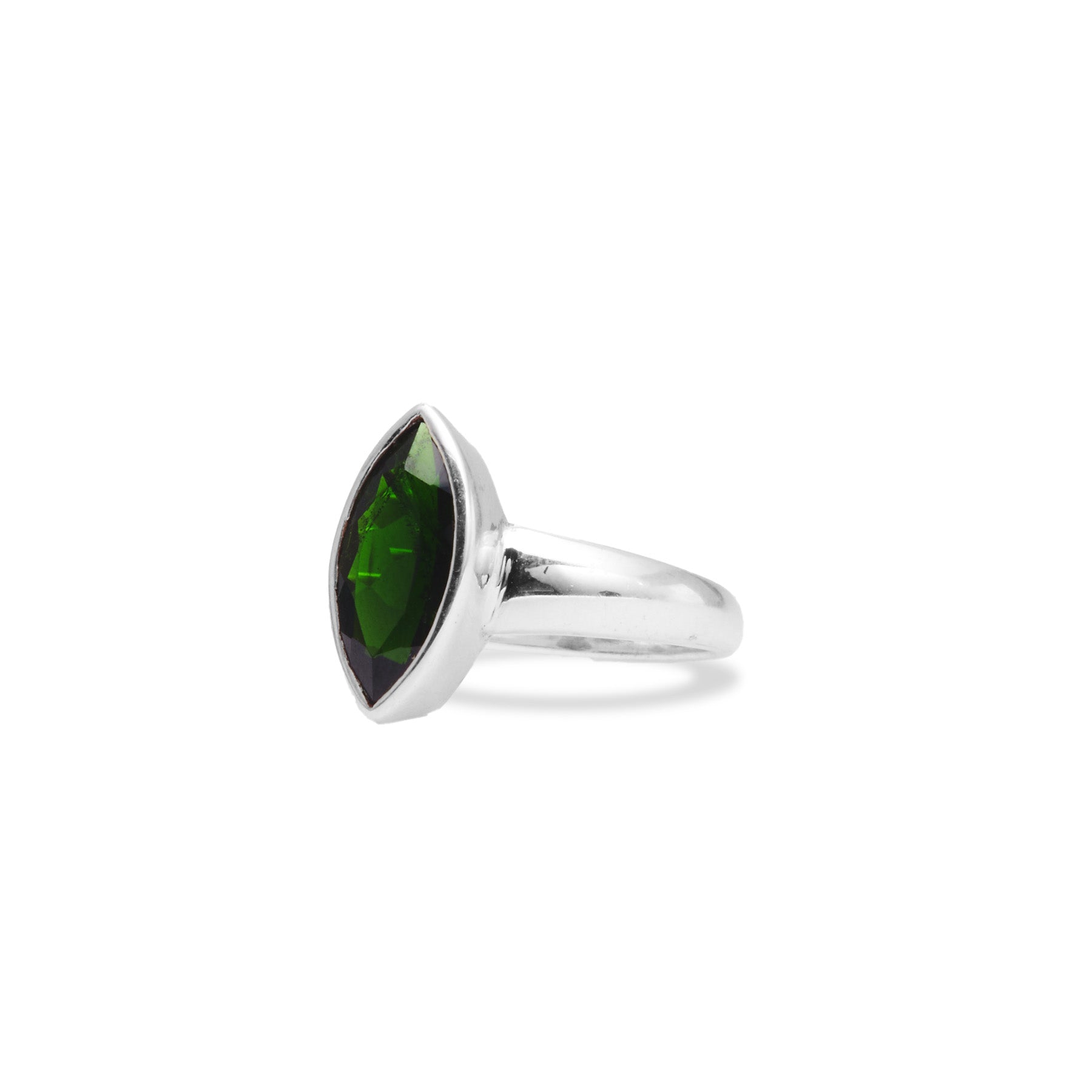 Chrome diopside faceted marquise ring 