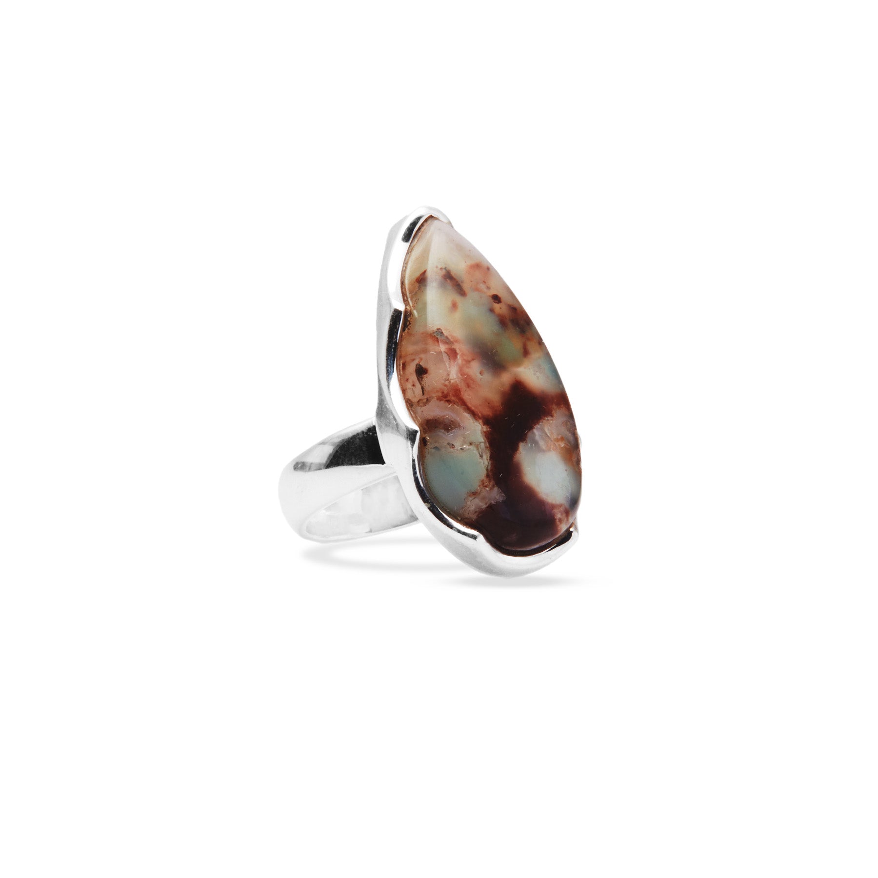 Aquaprase cabochon wave bezel setting on ring side angle