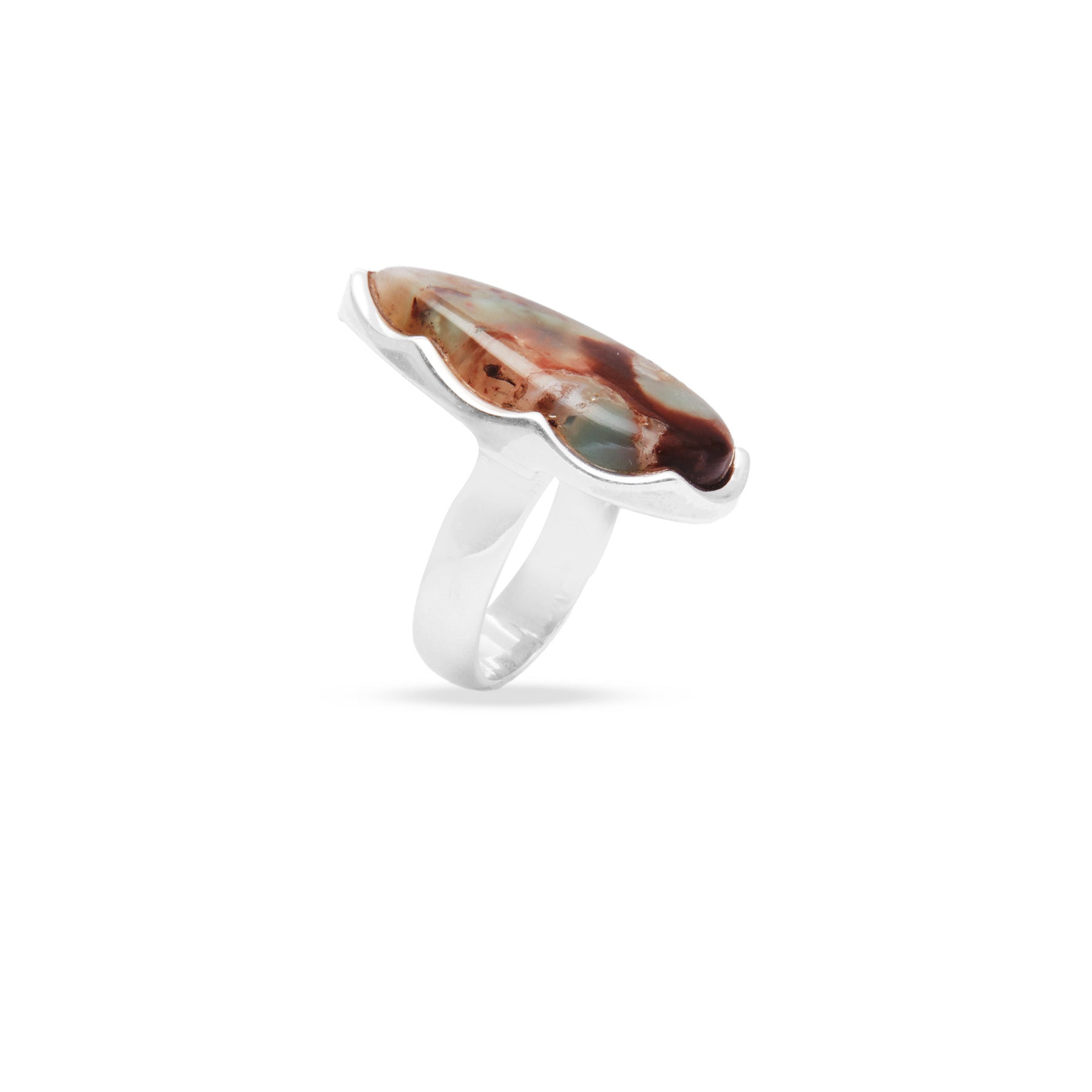 Aquaprase cabochon wave bezel setting on ring side angle