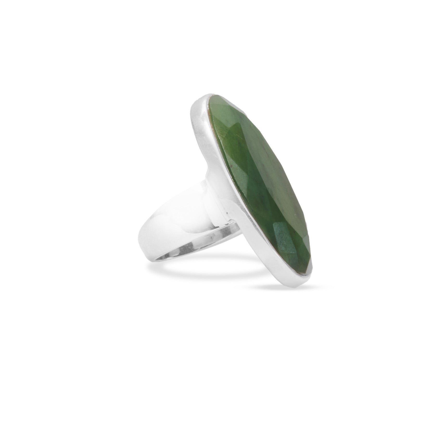 Nephrite Jade faceted oval ring with thick band side angle