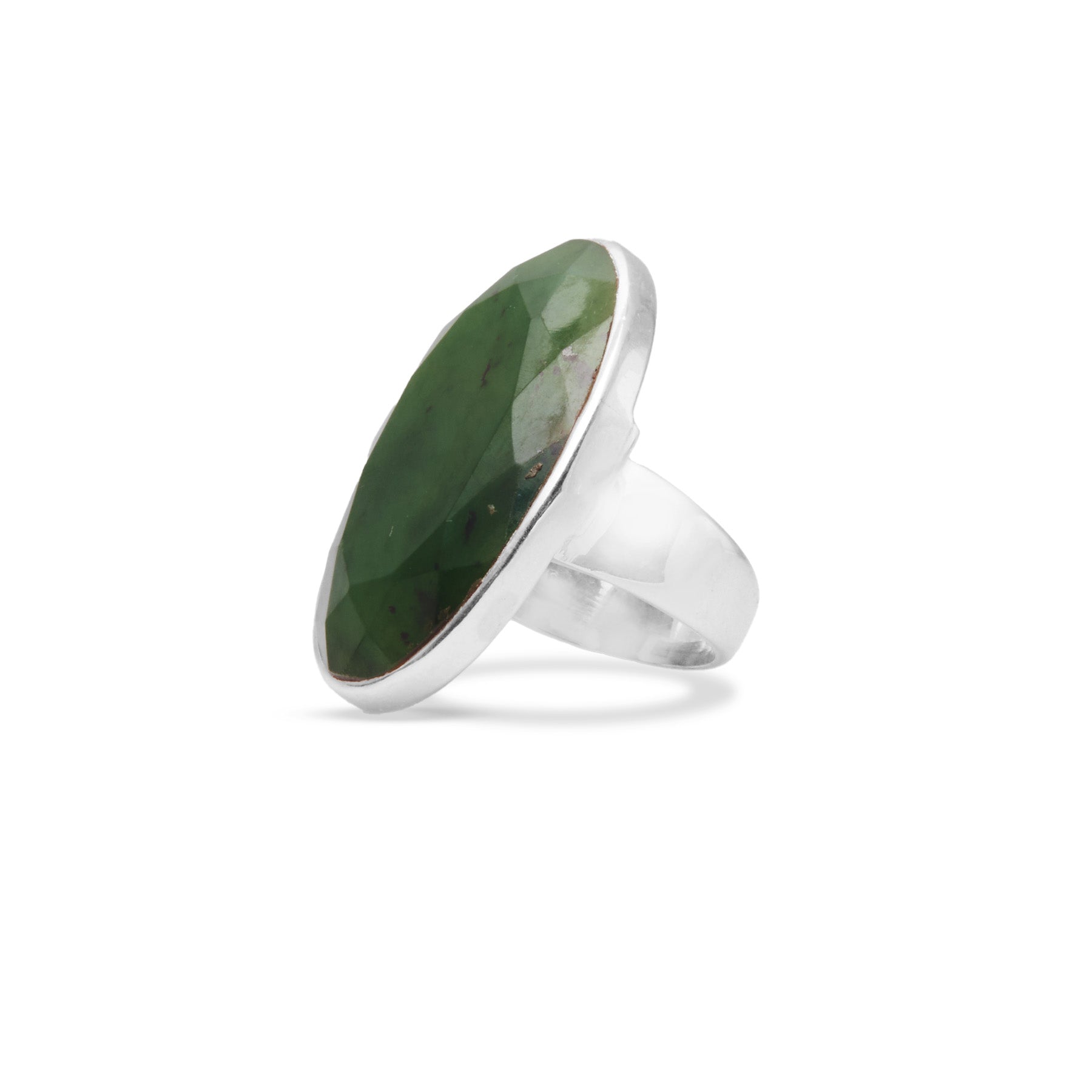 Nephrite Jade faceted oval ring with thick band 